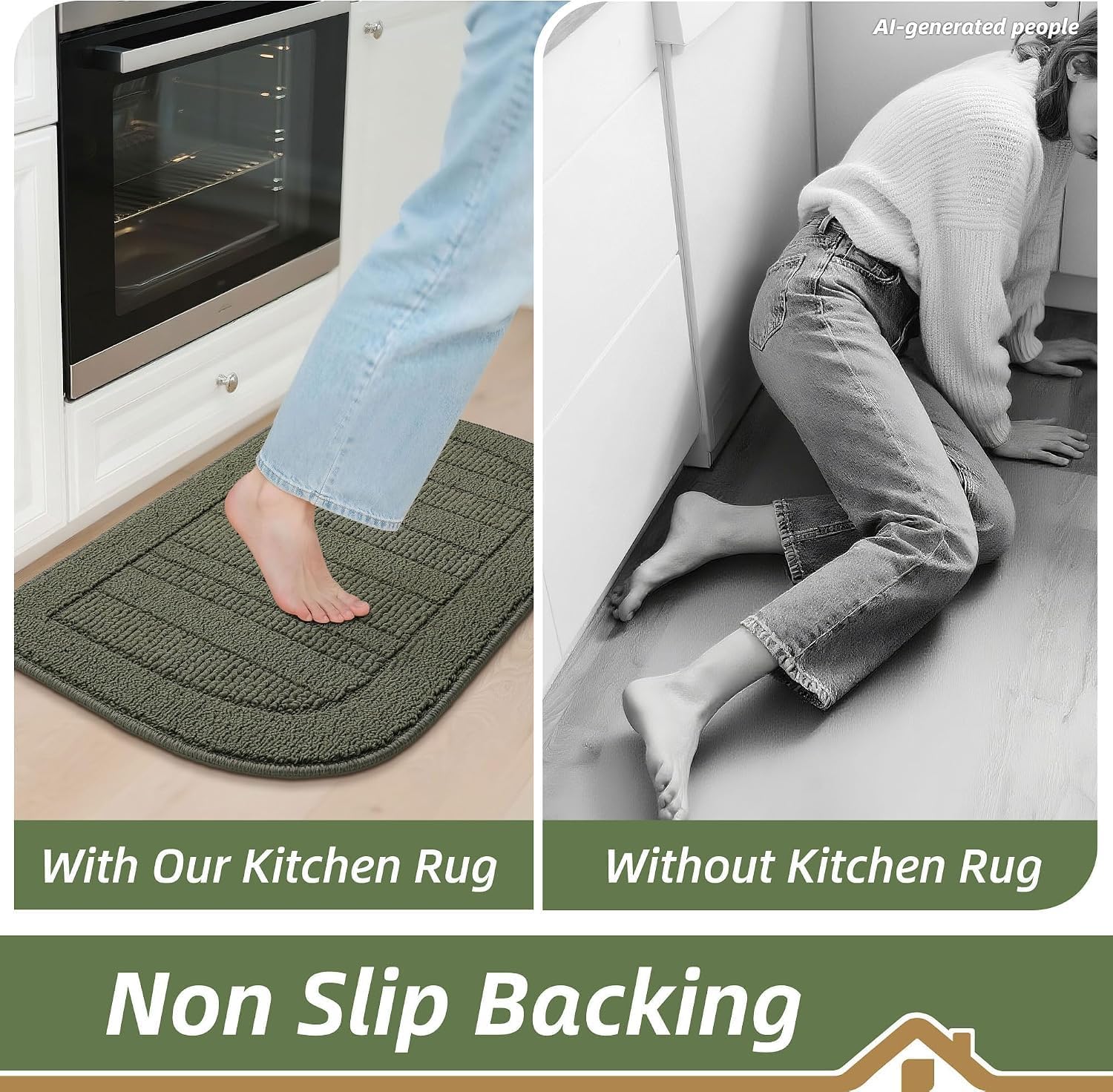 BEQHAUSE 30x18 Inch Kitchen Rugs Non Slip Washable Kitchen Sink Rug, Green