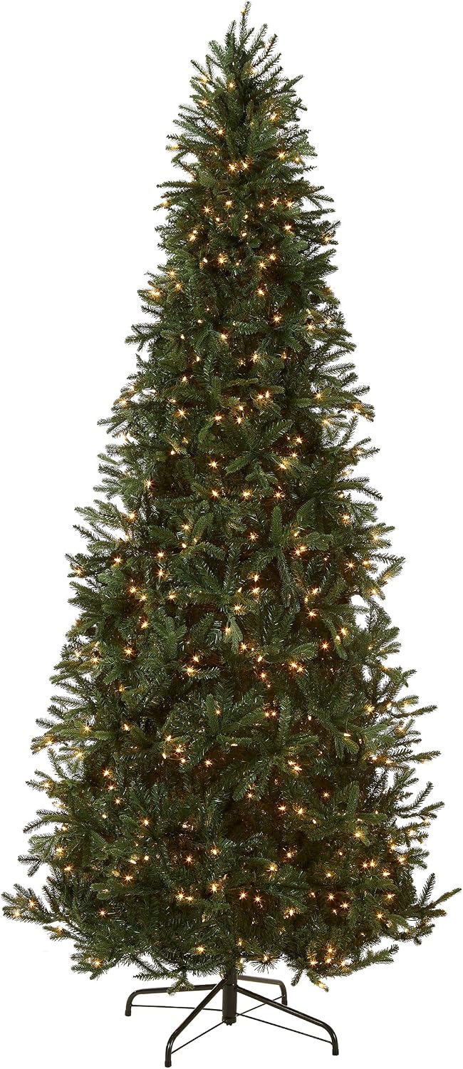 National Tree Company 7.5ft Pre-Lit Tiffany Fir Slim Christmas Tree | 600 Clear Lights, 1,878 Tips, Includes Stand, Artificial, Green