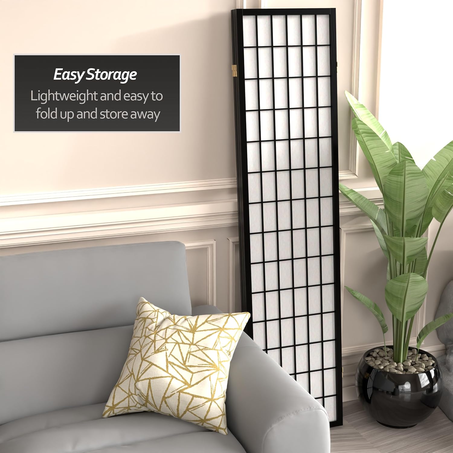 Red Lantern 6 ft. Tall Window Pane Shoji Screen - Walnut - 5 Panels