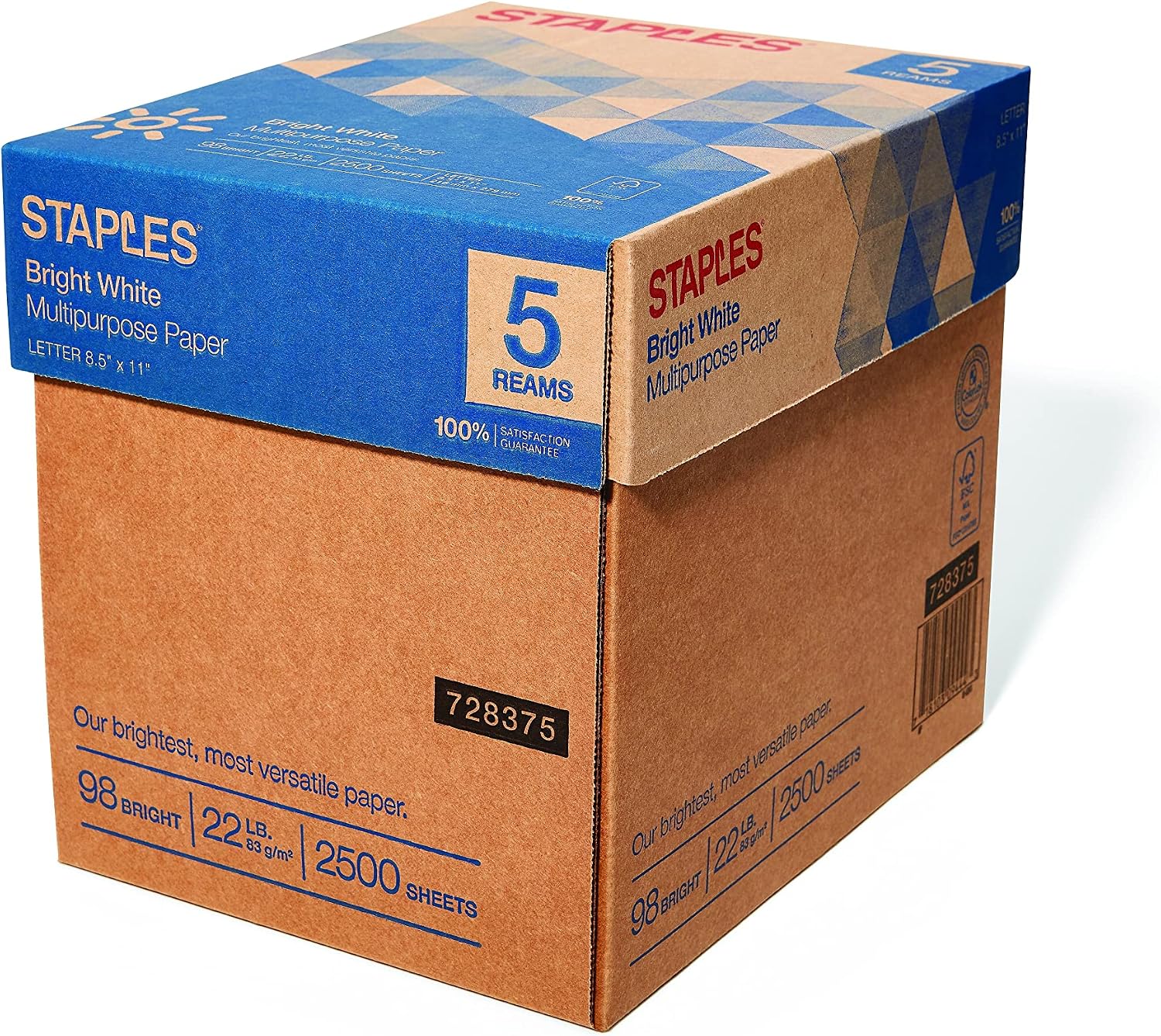 Staples Multipurpose Paper, 8 1/2" x 11", Bright White, Ream, For Office, School & Home