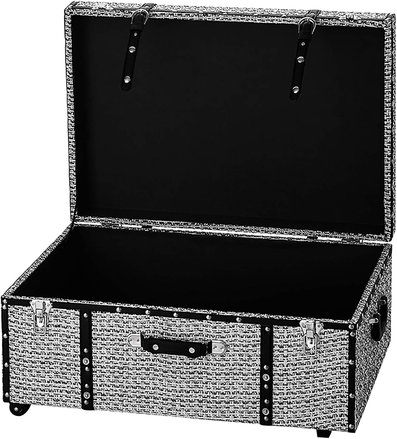 DormCo Texture® Brand Trunk - White Threaded Black 29"L x 20"W x 14"H