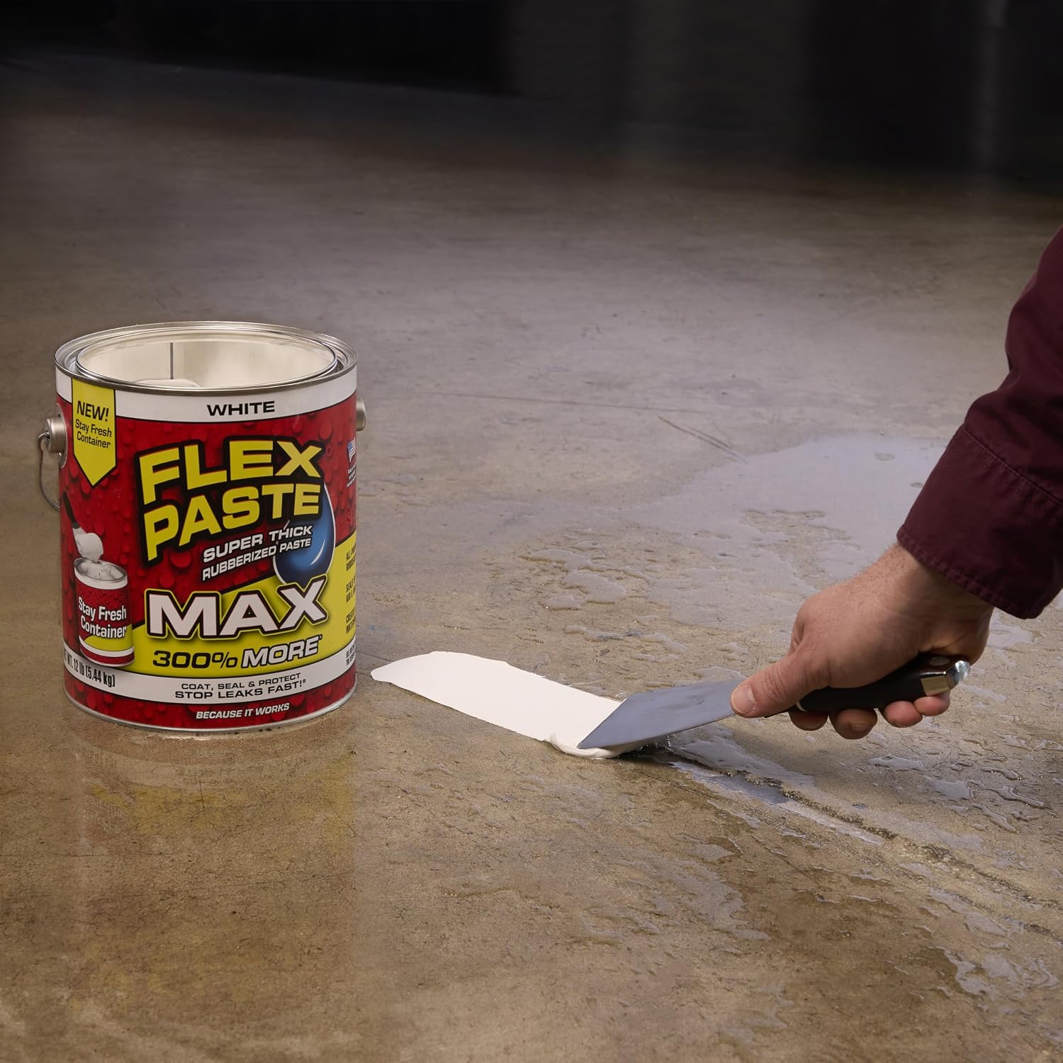 Flex Paste MAX, 12 lb Can, White, Waterproof Paintable Putty, Spackle Sealant, Fill Gaps Cracks Holes - Block Out Water and Air - UV Resistant - Walls