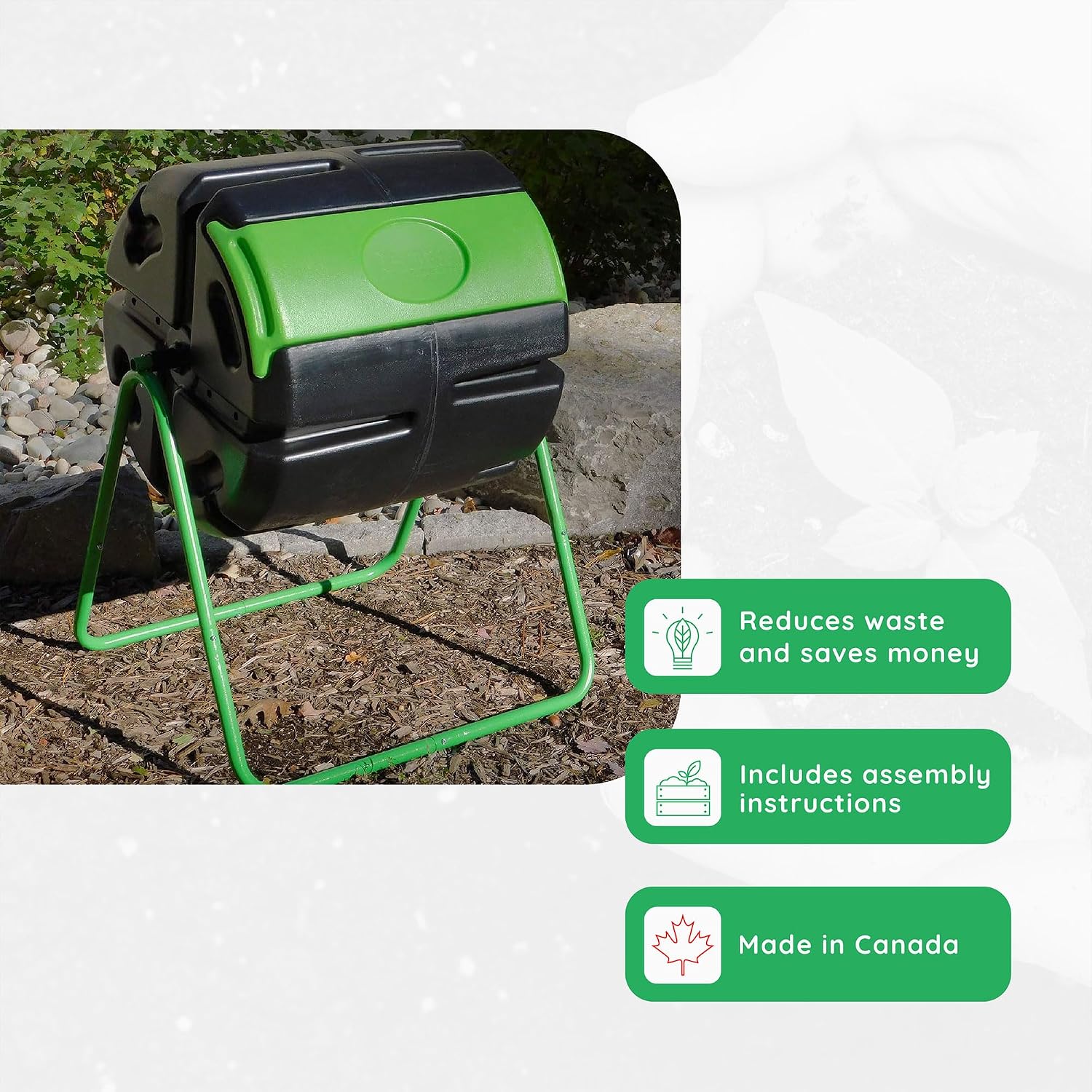 FCMP Outdoor HOTFROG Roto Single Chamber Batch Tumbling Composter - Outdoor Rotating Garden Compost Bin (HF-RM4000) Black & Green (37-Gallon)