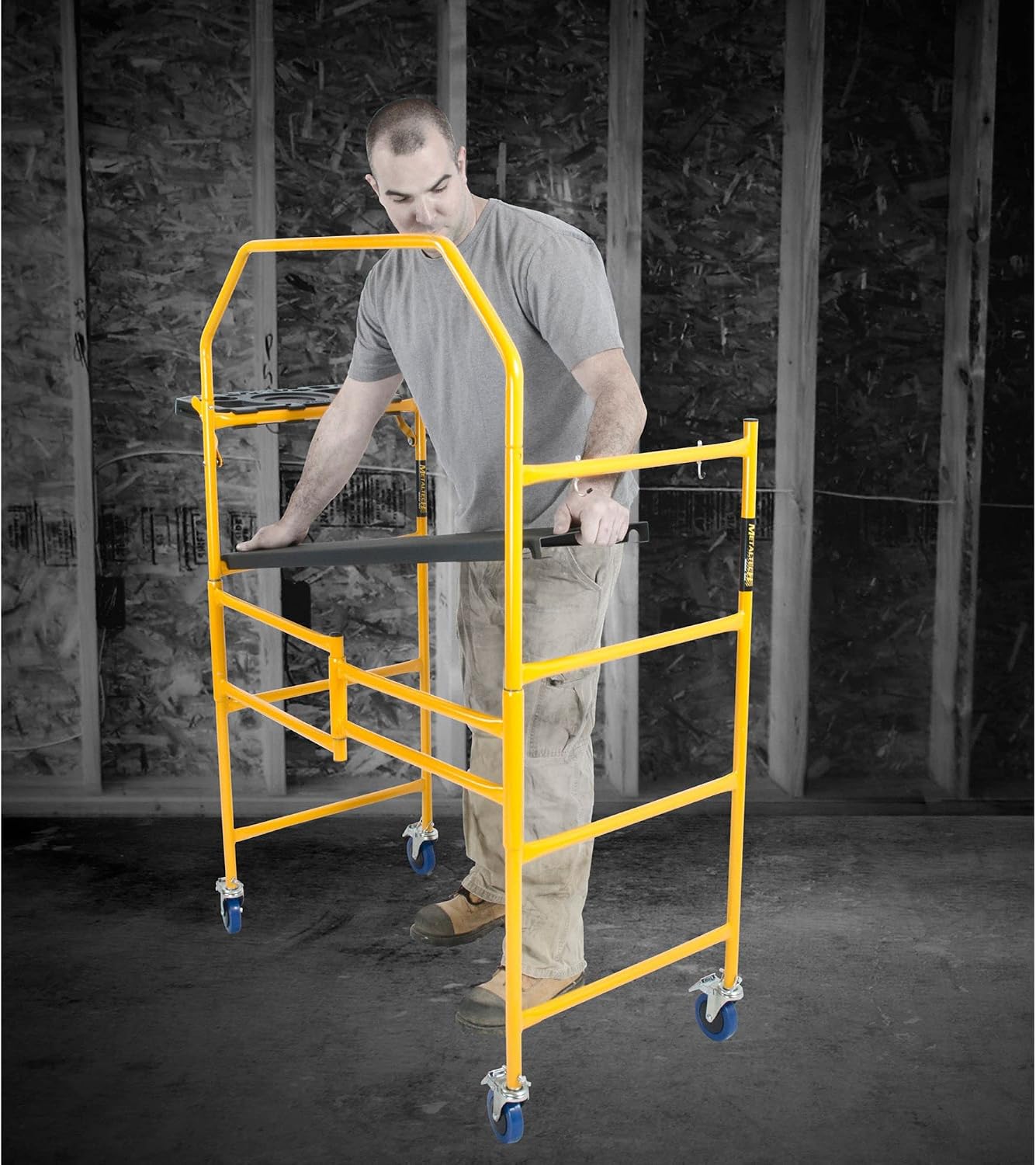 MetalTech 4 Ft Scaffolding Platform, Adjustable, Foldable and Rolling Scaffold Platform with 4-Inch Locking Wheels for Construction & DIY Projects