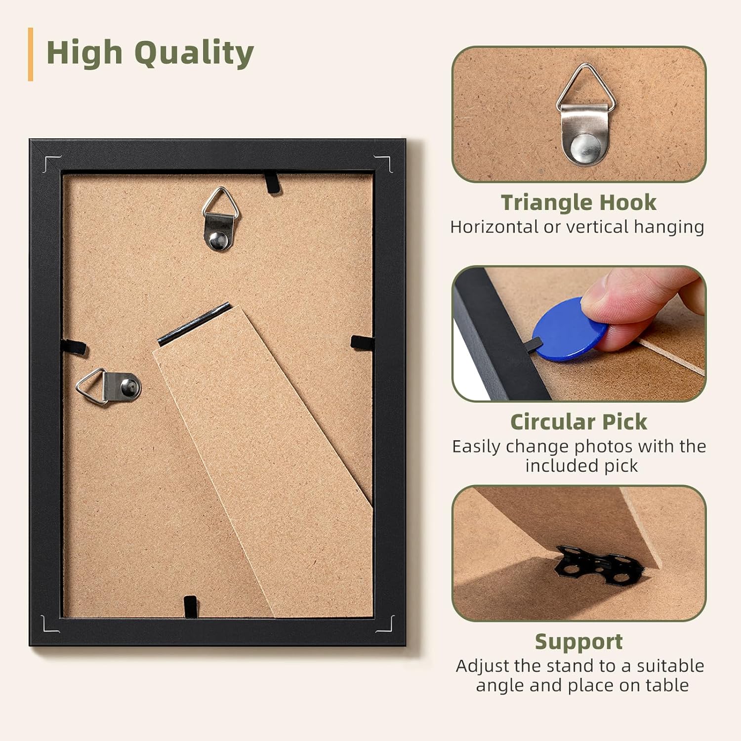 HappyHapi 8x10 Picture Frame Set of 6, Wall or Tabletop Display, White