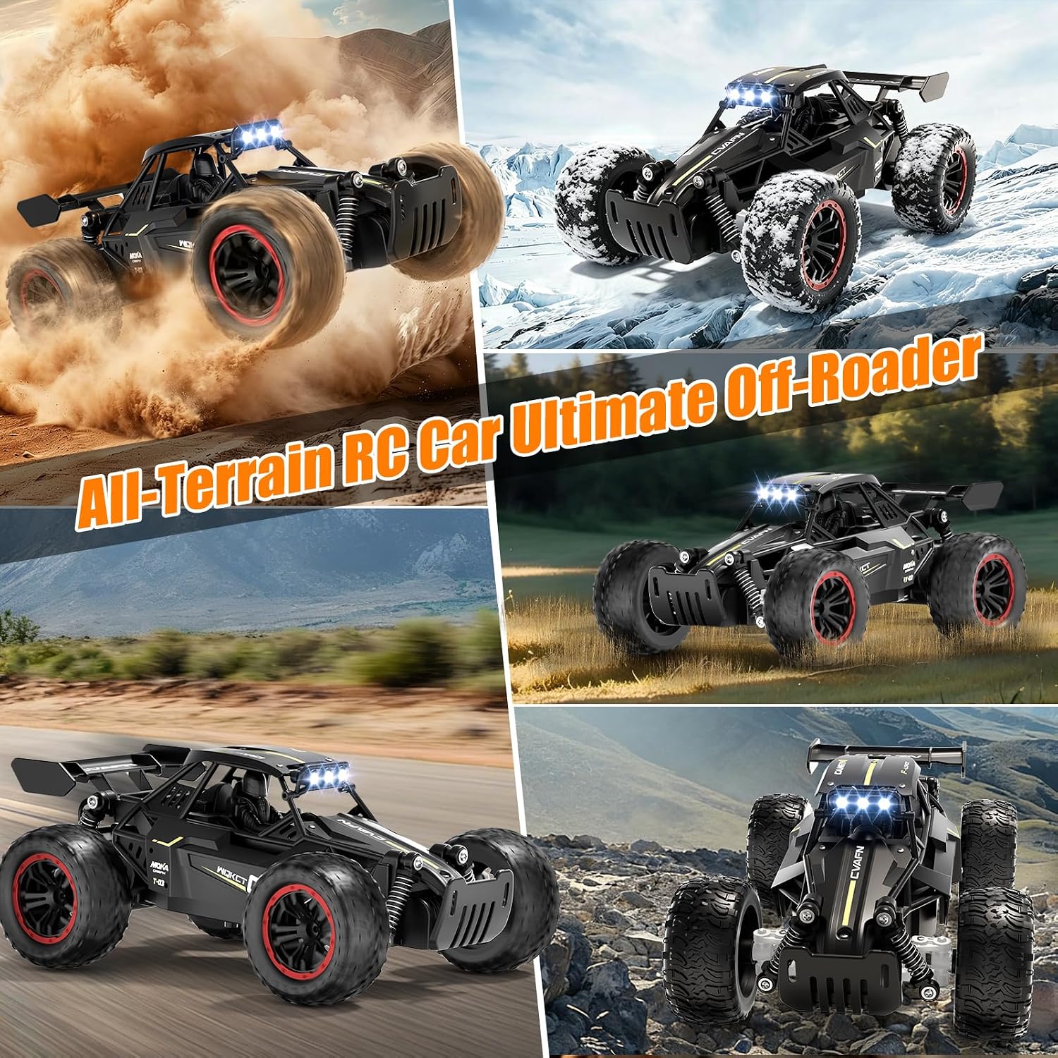 Remote Control Car, Fast RC Monster Truck with Durable Metal Body, 1:16 Off-Road RC Crawler with LED Headlights, All-Terrain Drift Car, 3 4 5 6 7 8 9 10 Year Old Boys Girls Kids Gifts