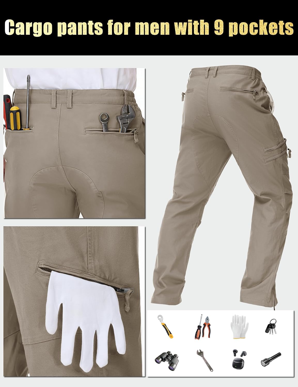 CRYSULLY Mens Tactical Cargo Pants Ripstop Cotton Military Hiking Work