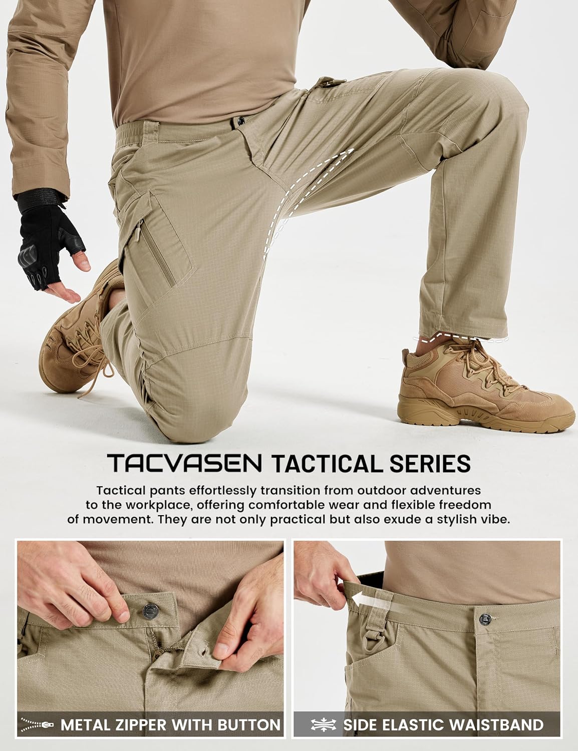 TACVASEN Men's Tactical Pants Waterproof Hiking Work Pants for Men Construction Stretch Cargo Trousers 9 Pockets