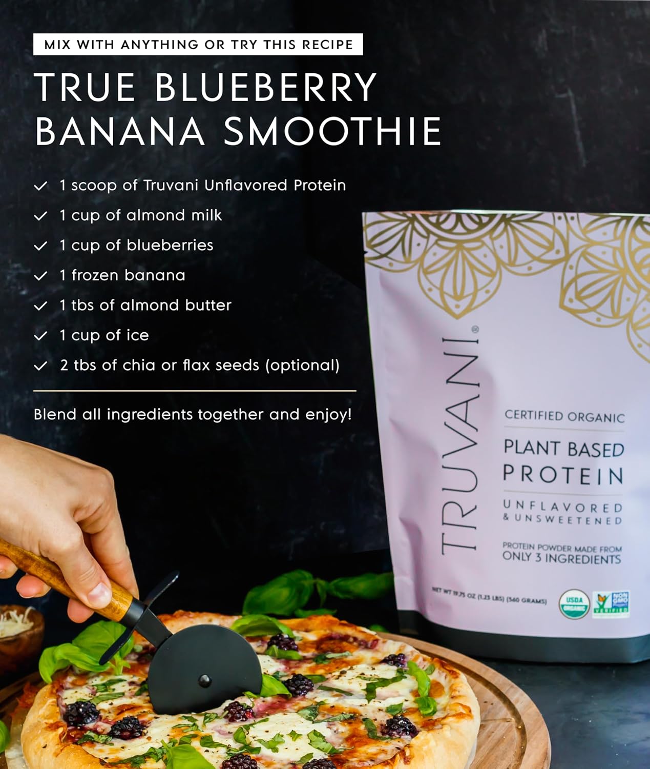 Truvani Organic Plant Based Protein Powder | Chocolate | 1 Serving