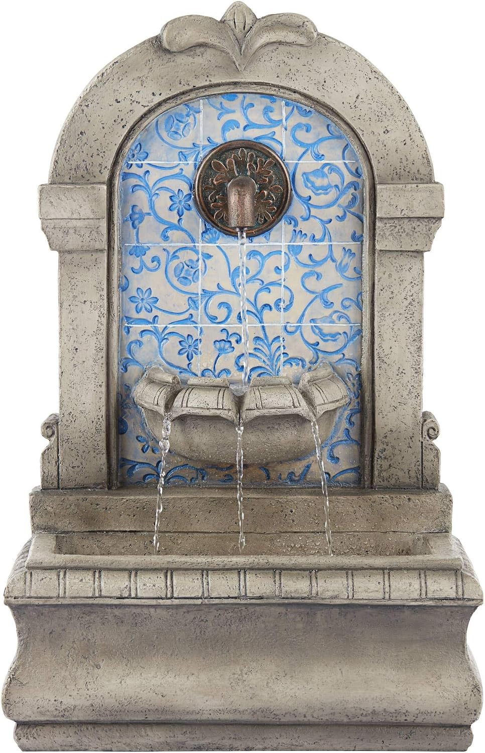 Manhasset 30 1/4" High Stone and Blue Outdoor Floor Large Fountain | Italian Decor Faux Standing Waterfall Tiered Cascading Water Feature for
