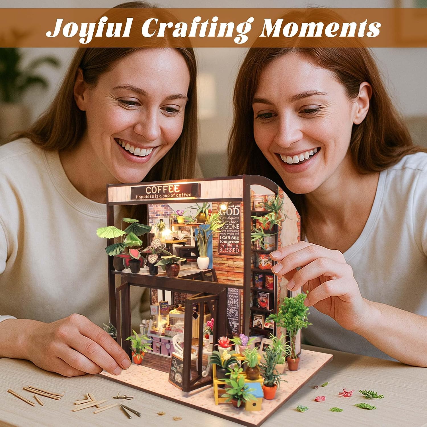 Flever Dollhouse Miniature DIY House Kit Creative Room with Furniture for Romantic Valentine's Gift(Time of Coffee)