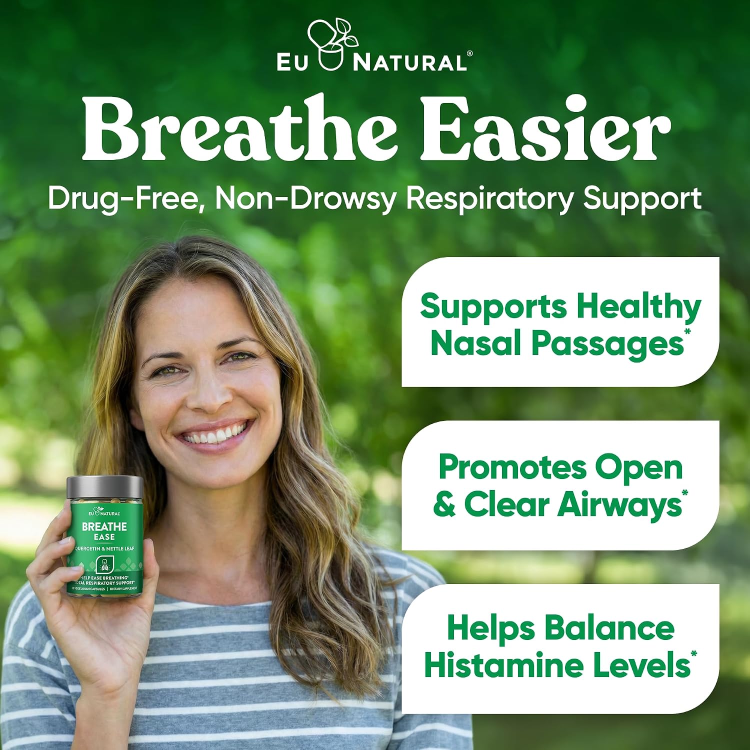 Breathe Inhaler Support Supplement - Sinus, Lungs, Open & Clear Airways - Seasonal Nasal Health, Bronchial Wellness, Healthy Chest - Quercetin, Vitamin D, Bromelain Pills - 60 Vegetarian Soft Capsules