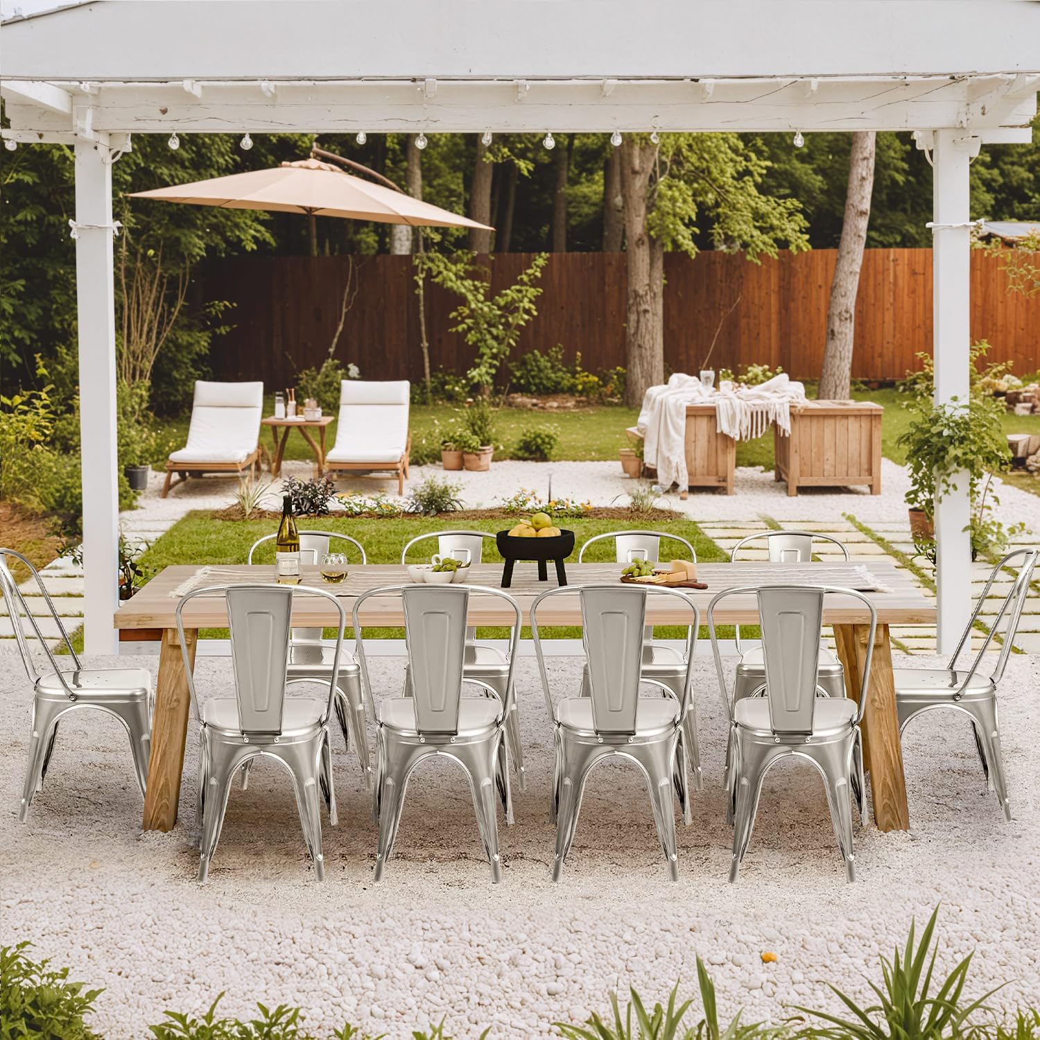 Furmax Metal Dining Chair Indoor Outdoor Use Stackable Classic Trattoria Chair Chic Dining Bistro Cafe Side Metal Chairs Set of 4 (Ivory White)