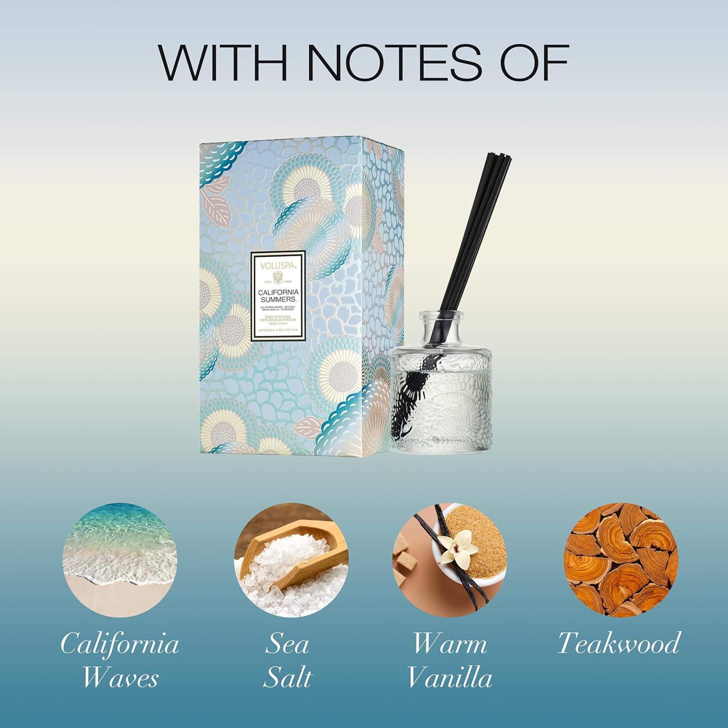 Voluspa Santal Vanille Scented Reed Diffuser, 3.4 oz, Luxury Santal Diffuser, Oil Reed Diffusers for Home, Handcrafted in the USA