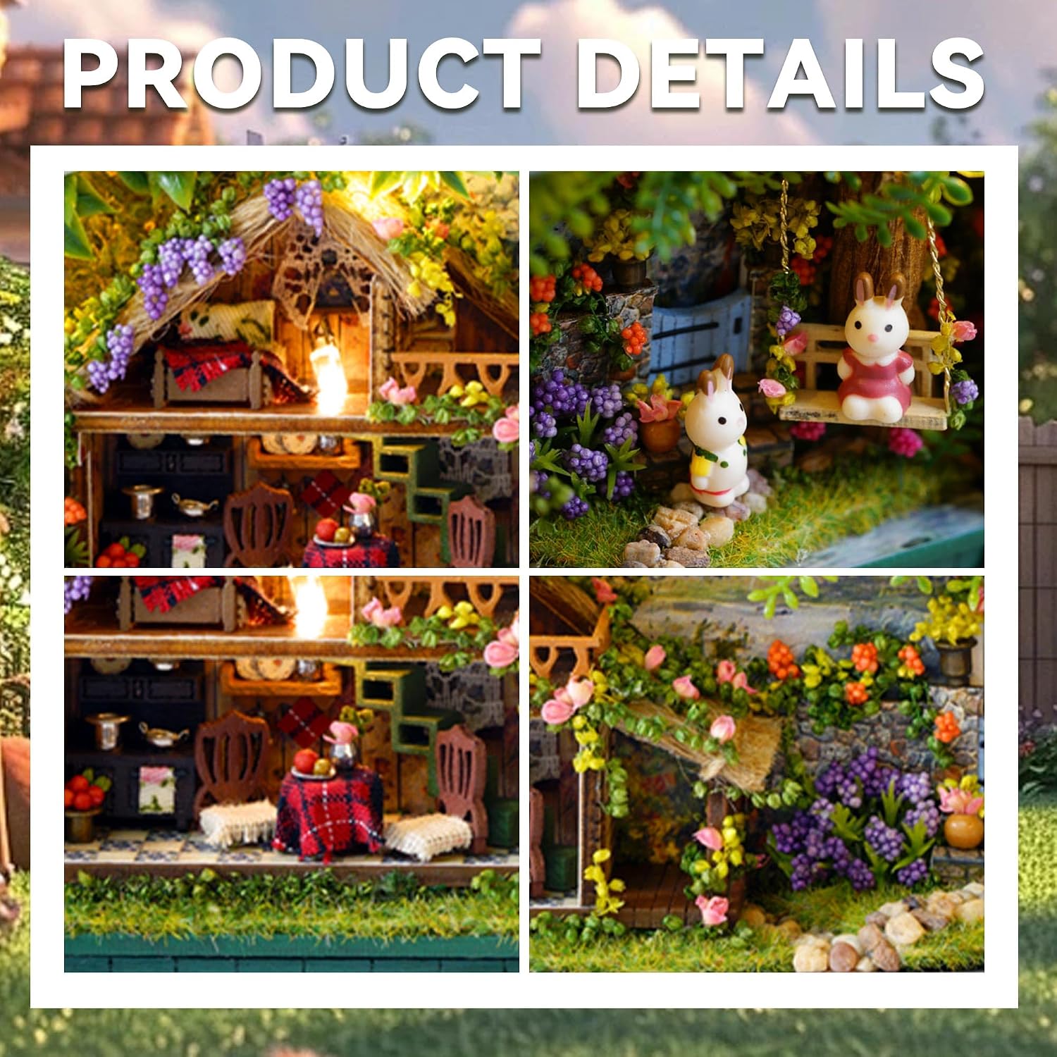 Flever Dollhouse Miniature DIY House Kit Creative Room with Furniture and Cover for Romantic Valentine's Gift(Happy Corner)