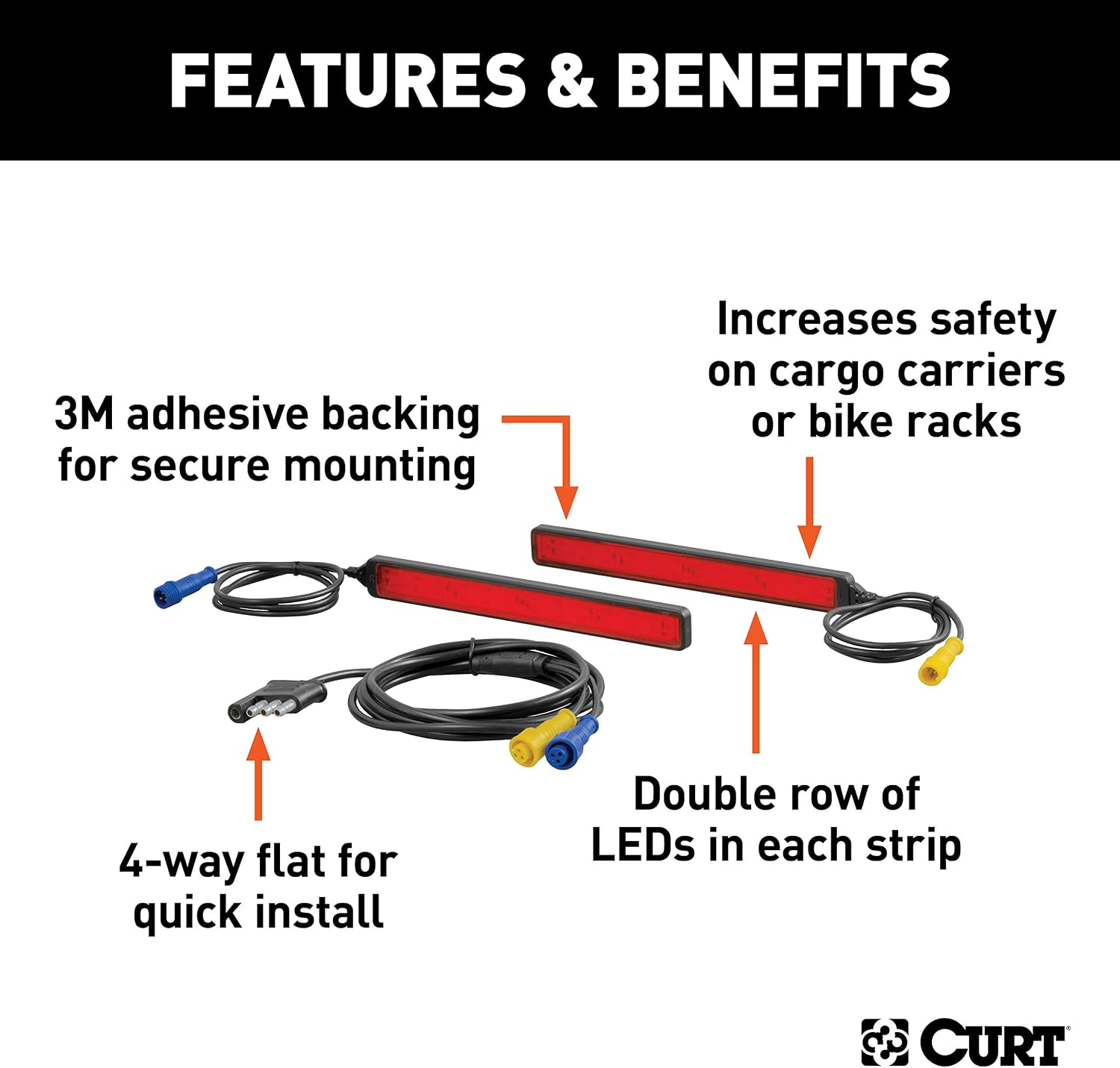 CURT 53201 Auxiliary LED Trailer Lights for Cargo Carriers and Bike Racks