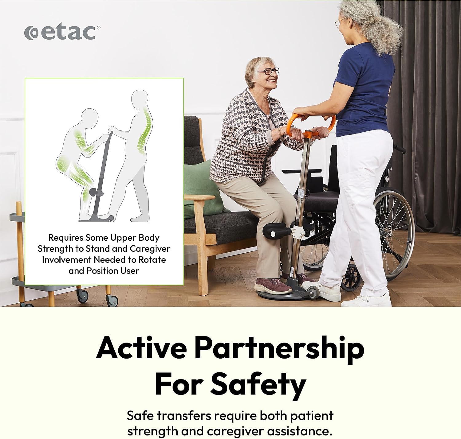 Etac Turner PRO Patient Transfer Aid – Assistive Standing Pivot Transfer from One Seated Position to Another