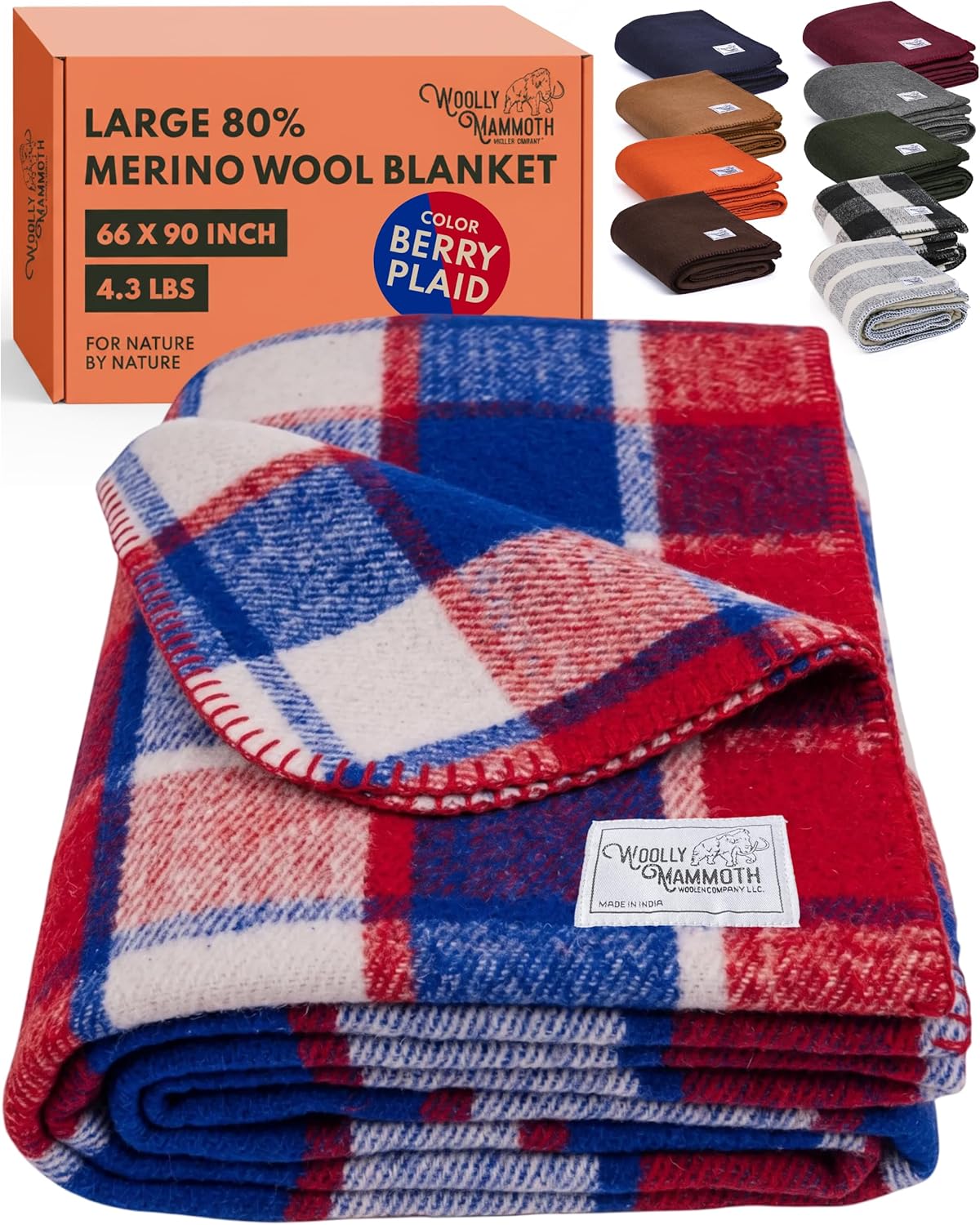 Woolly Mammoth Woolen Company Merino Wool Blanket, 66" x 90" Moss | Temperature Regulating - Fire-Resistant - Warm Camping Blanket for Car Emergency Kits, Picnics, Summer Festivals and Stadiums