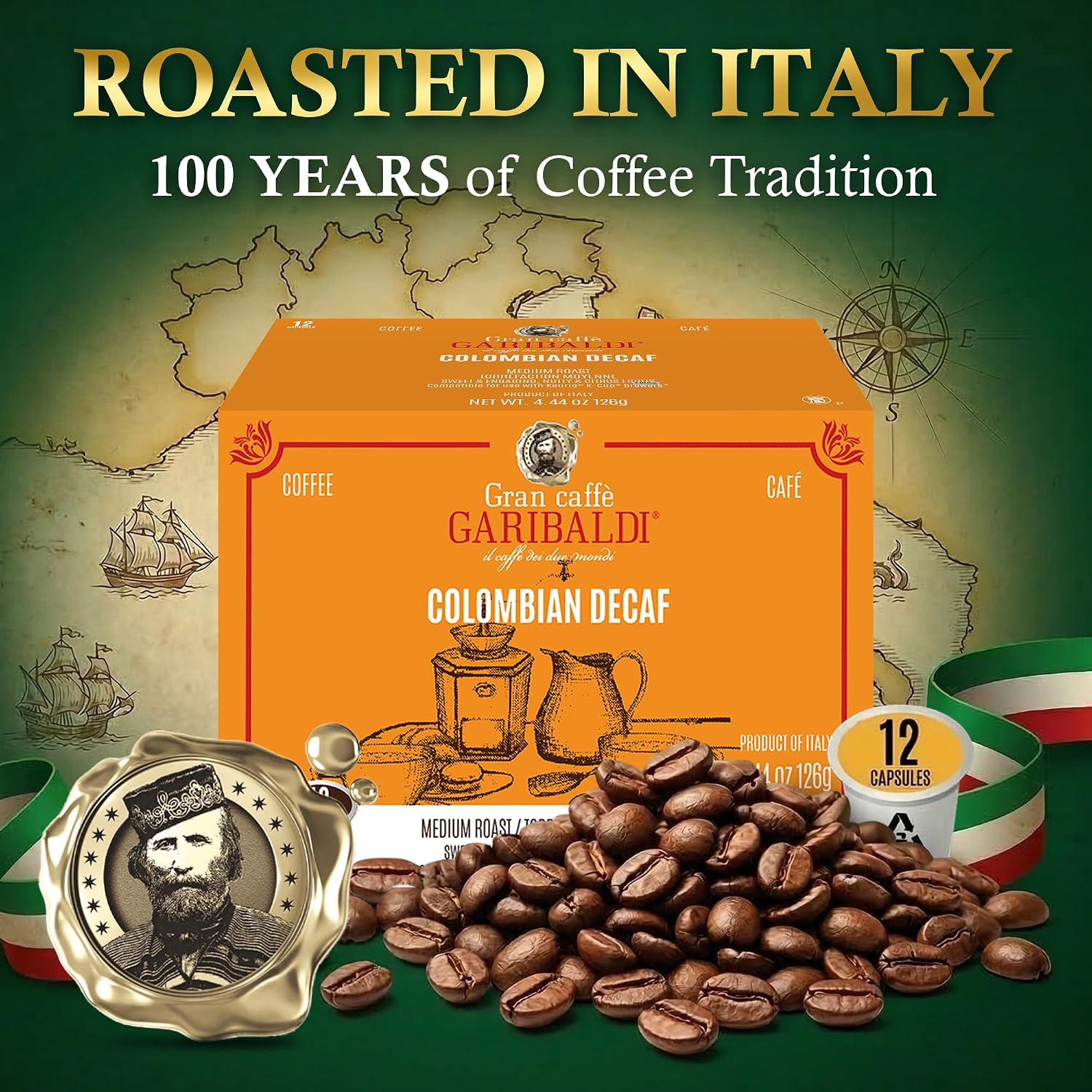 Caffè Garibaldi Colombian Coffee Pods for Keurig K-Cup Brewers, 12 Count