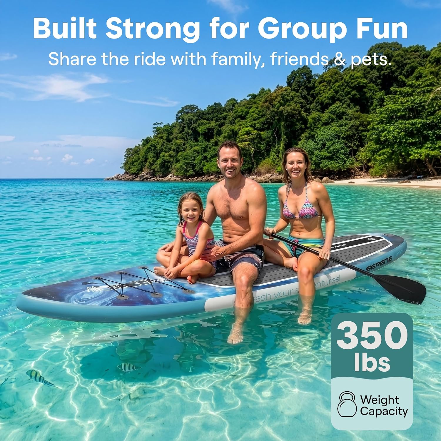 SereneLife 10’6” Inflatable Stand Up Paddle Board with Premium SUP Accessories - 32” Wide Stable Design with Non-Slip EVA Deck Pad