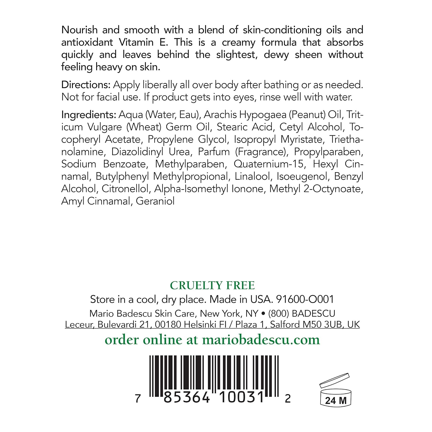Mario Badescu Body Lotion, Nourishing and Softening Body and Hand Moisturizer For All Skin Types