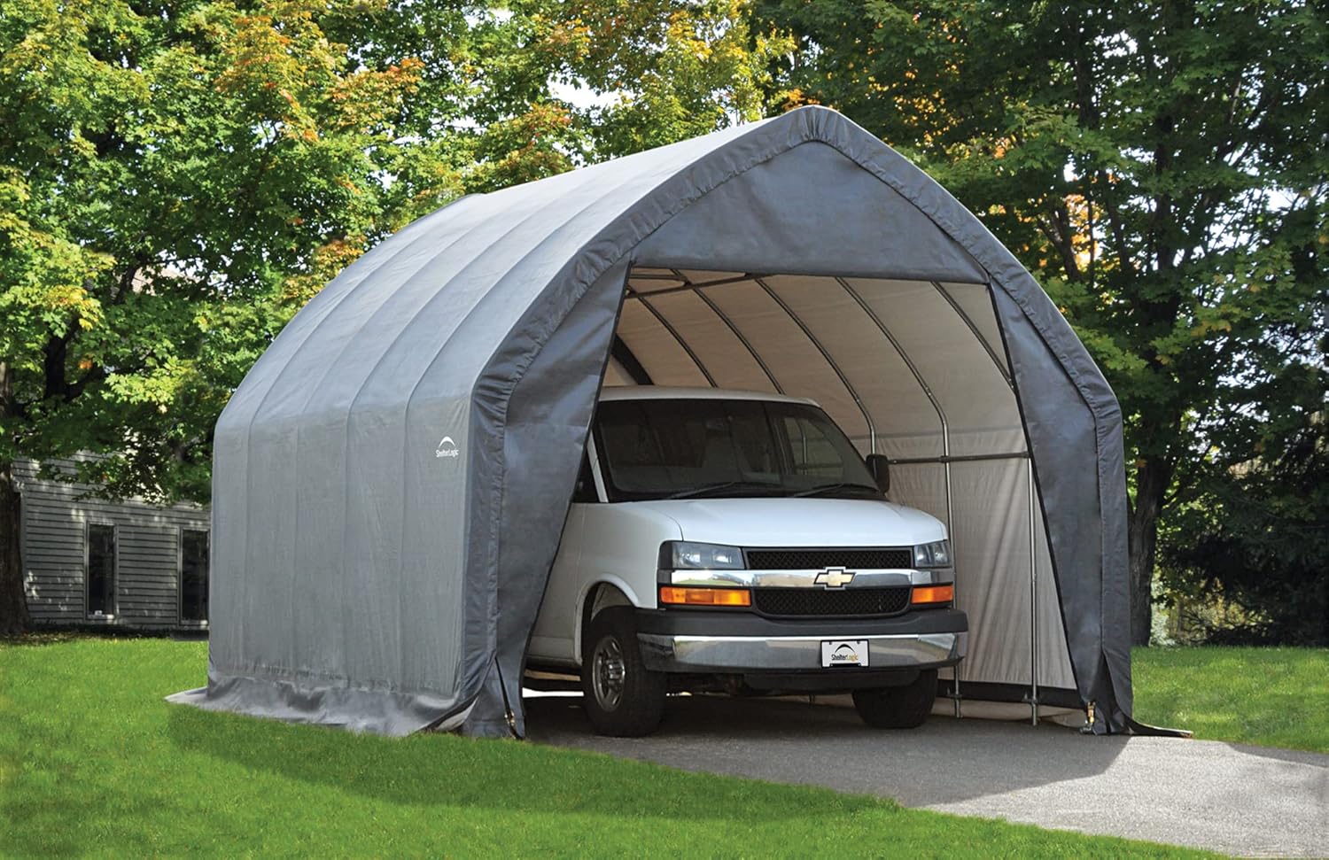 ShelterLogic Garage-in-a-Box Portable Outdoor Garage for SUV and Full-Size Trucks, All-Season Car Canopy Carport with Alpine Style Roof