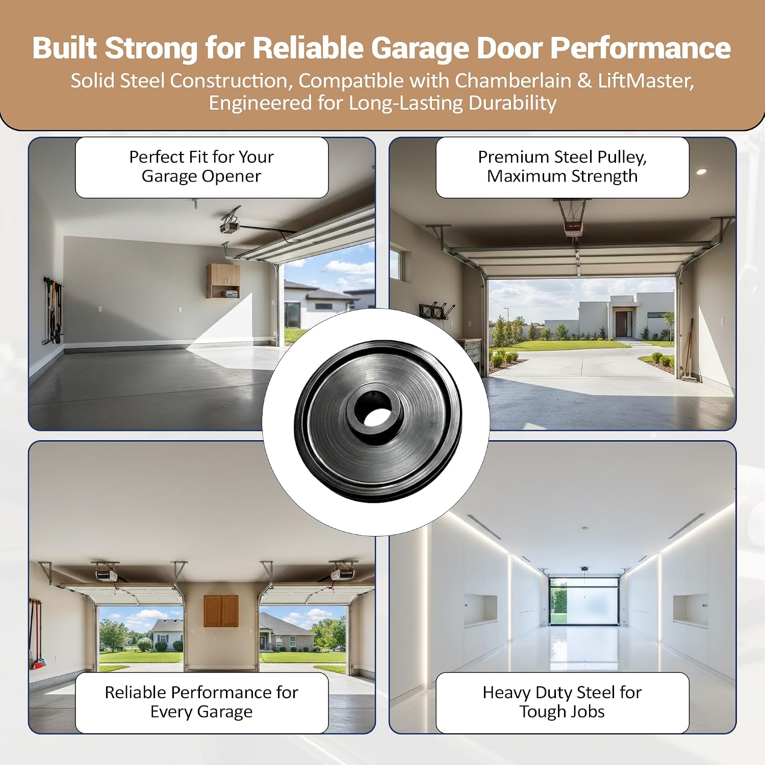 Garage Door Openers 144C56 Chain Cable Idler Solid Steel Pulley Black 2.5 inch | Compatible with Chamberlain, LiftMaster