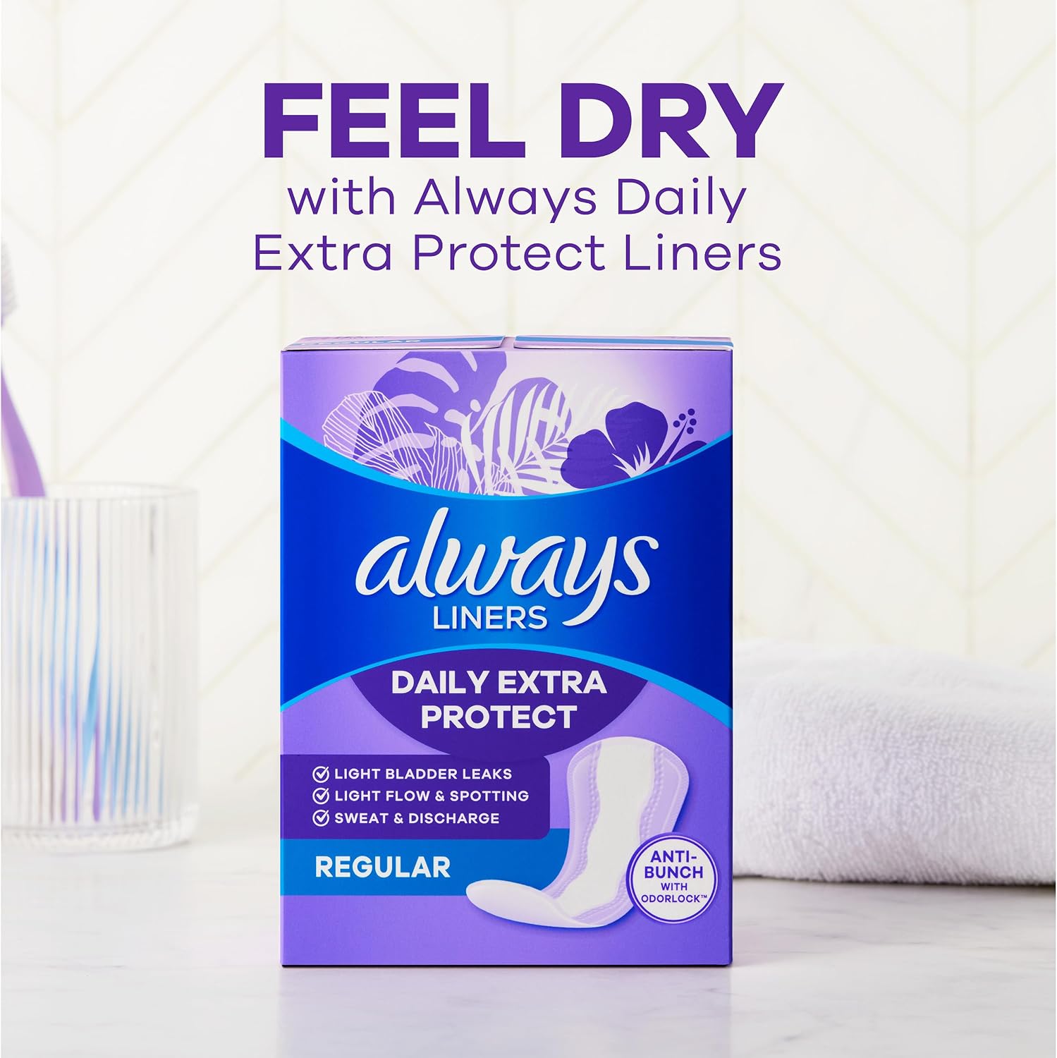 Always Panty Liners for Women Xtra Protection 3-in-1 Daily Liners for Women, Extra Long, Scented, 60 Count