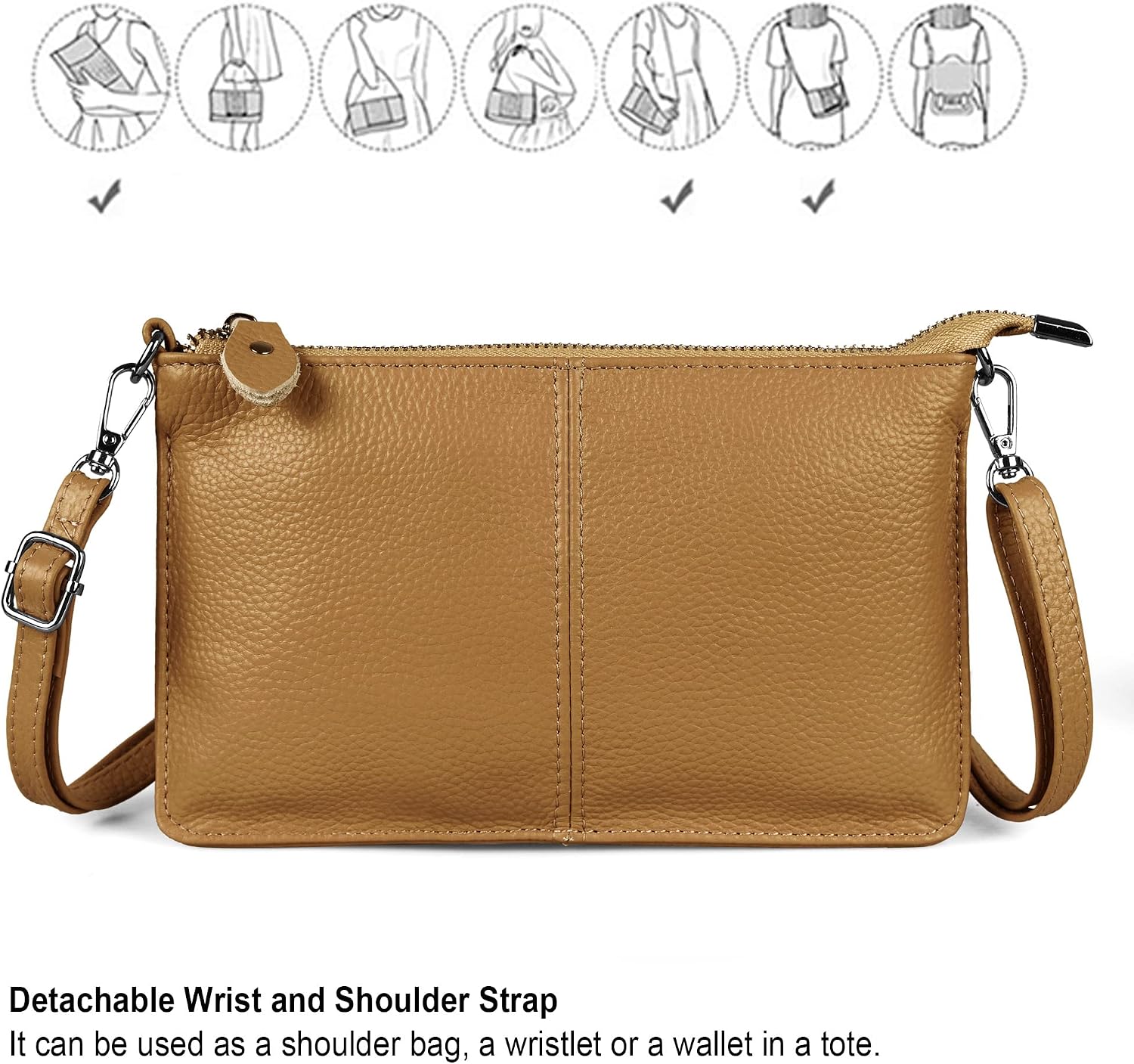 befen Genuine Leather Small Crossbody Bags for Women Wristlet Wallet Purses | Real Leather, RFID Blocking Card Slots, Wristlet Strap, Clutch Purse, Fit iPhone 17 Pro Max, Leather Handbags