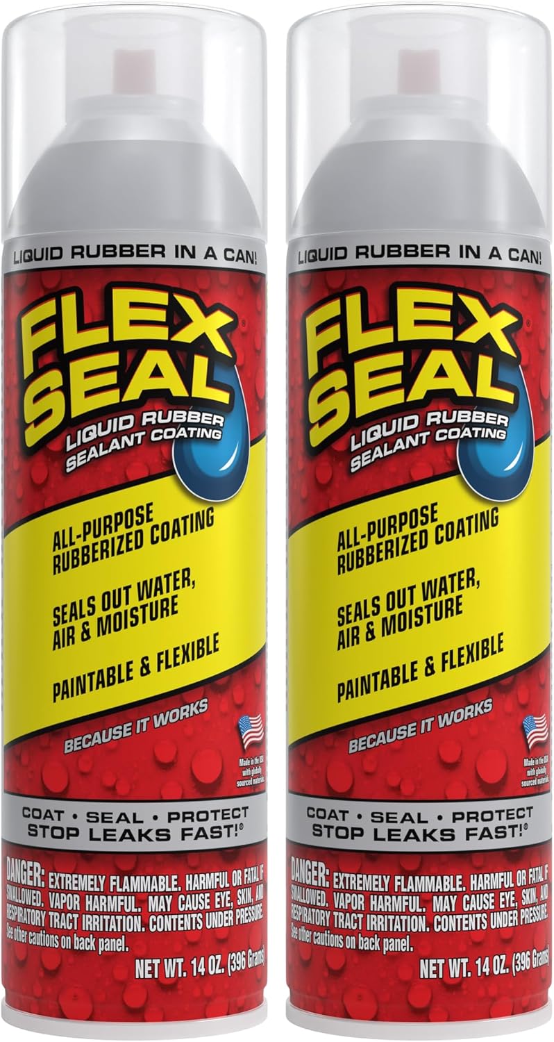 Flex Seal, 14 oz, 2-Pack, Black, Stop Leaks Instantly, Waterproof Rubber Spray On Sealant Coating, Perfect for Gutters, Wood, RV, Campers, Roof Repair, Skylights, Windows, and More