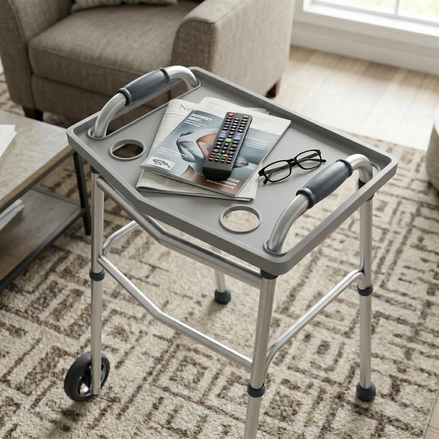 Bluestone Walker Tray- Upright with Holders-Universal Table Fits Most Standard Folding Walkers-Home Mobility Medical Equipment Accessories