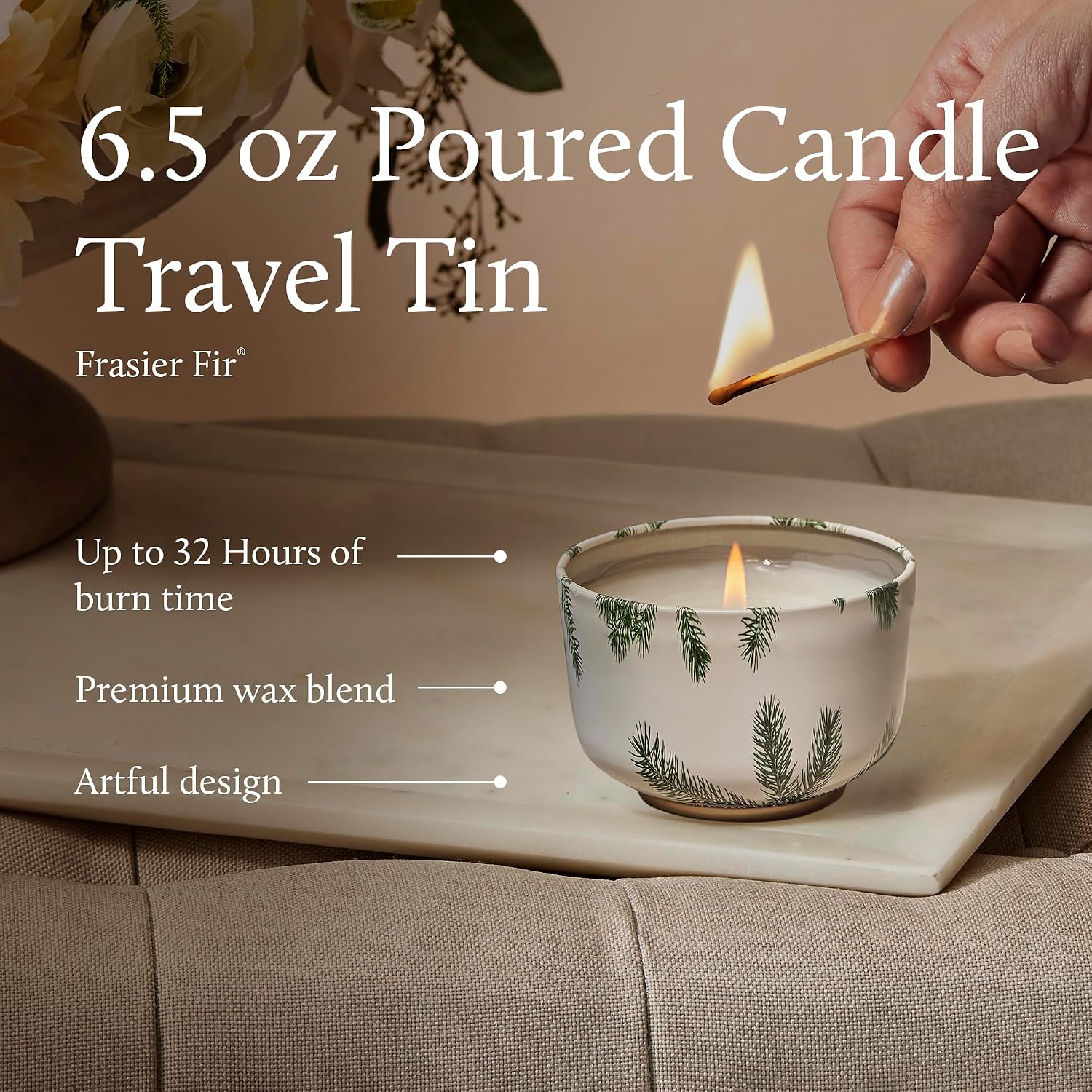 Thymes Scented Candles for Women & Men – Tin with Lid – Luxury Home Decor – Holiday Candles with Notes of Crisp Siberian Fir Needles, Cedarwood, & Sandalwood (Frasier Fir, 6.5 oz)