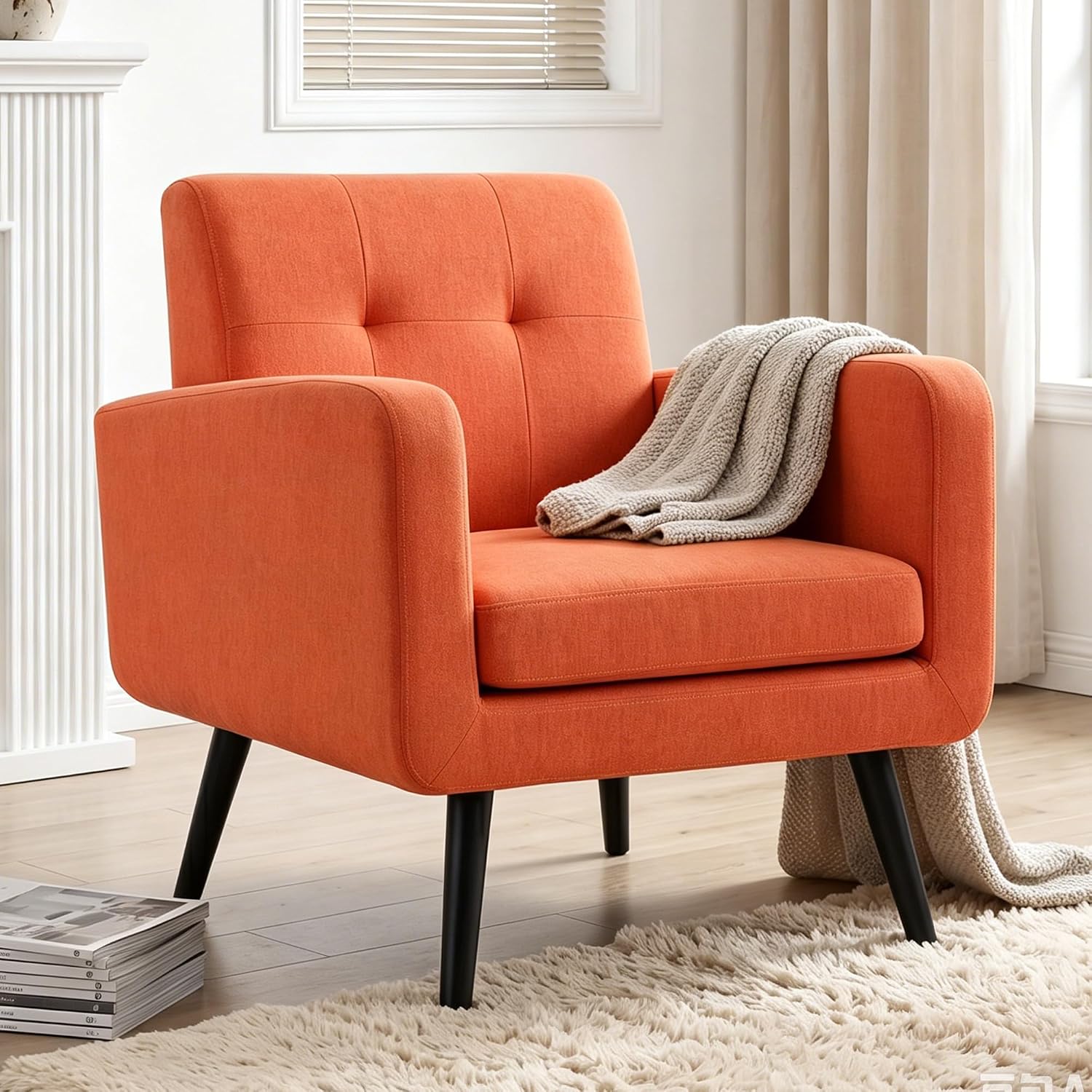 LSSPAID Modern Accent Chairs, Upholstered Fabric Cozy Armchairs, Living Room Side Chair with Solid Wood Legs, Blue
