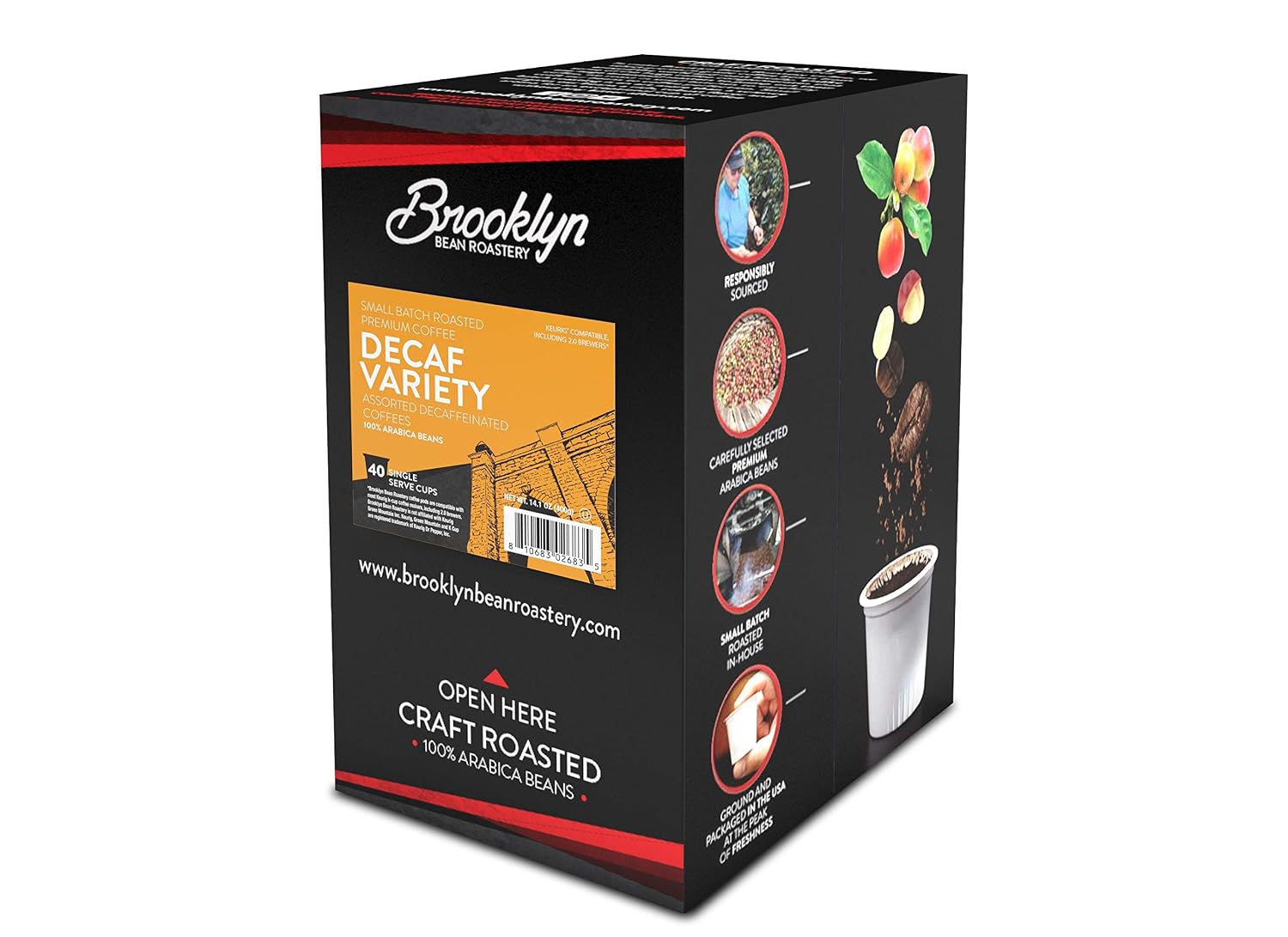 Brooklyn Beans Colombian Gourmet Coffee Pods - Compatible with Keurig K Cup Brewers Including 2.0 Machines, 40 Count, Rich and Smooth Colombian Medium Roast