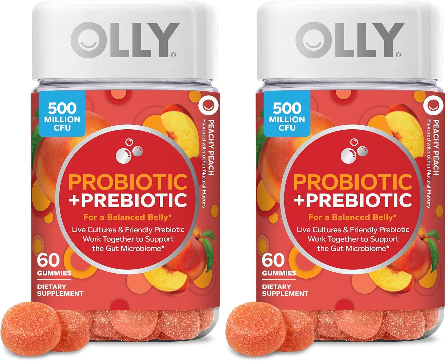 OLLY Probiotic + Prebiotic Gummy, 500 million CFUs, Peachy Peach - 30 Count