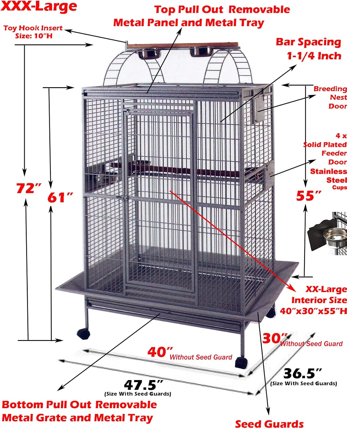 Large Double Ladders Open Play Top Wrought Iron Bird Parrot Parakeet Finch Macaw Cockatoo Cage, Include Seed Guard and Toy Hook (30.5''L x 29.5''W x 65''H, Black Vein)