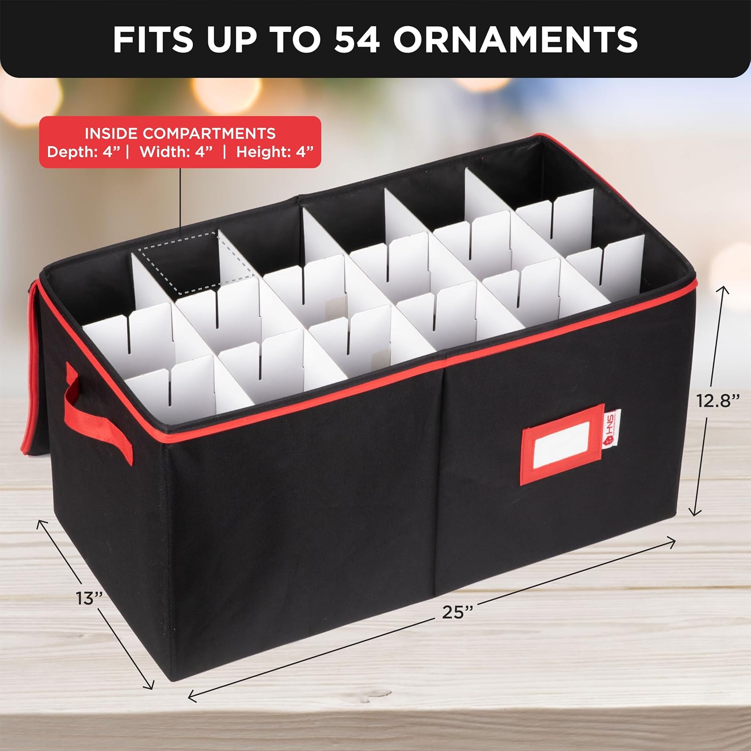 Christmas Ornament Storage Container with Dividers - Box Stores Up to 54 Ornaments, Zippered, Convenient, Adjustable
