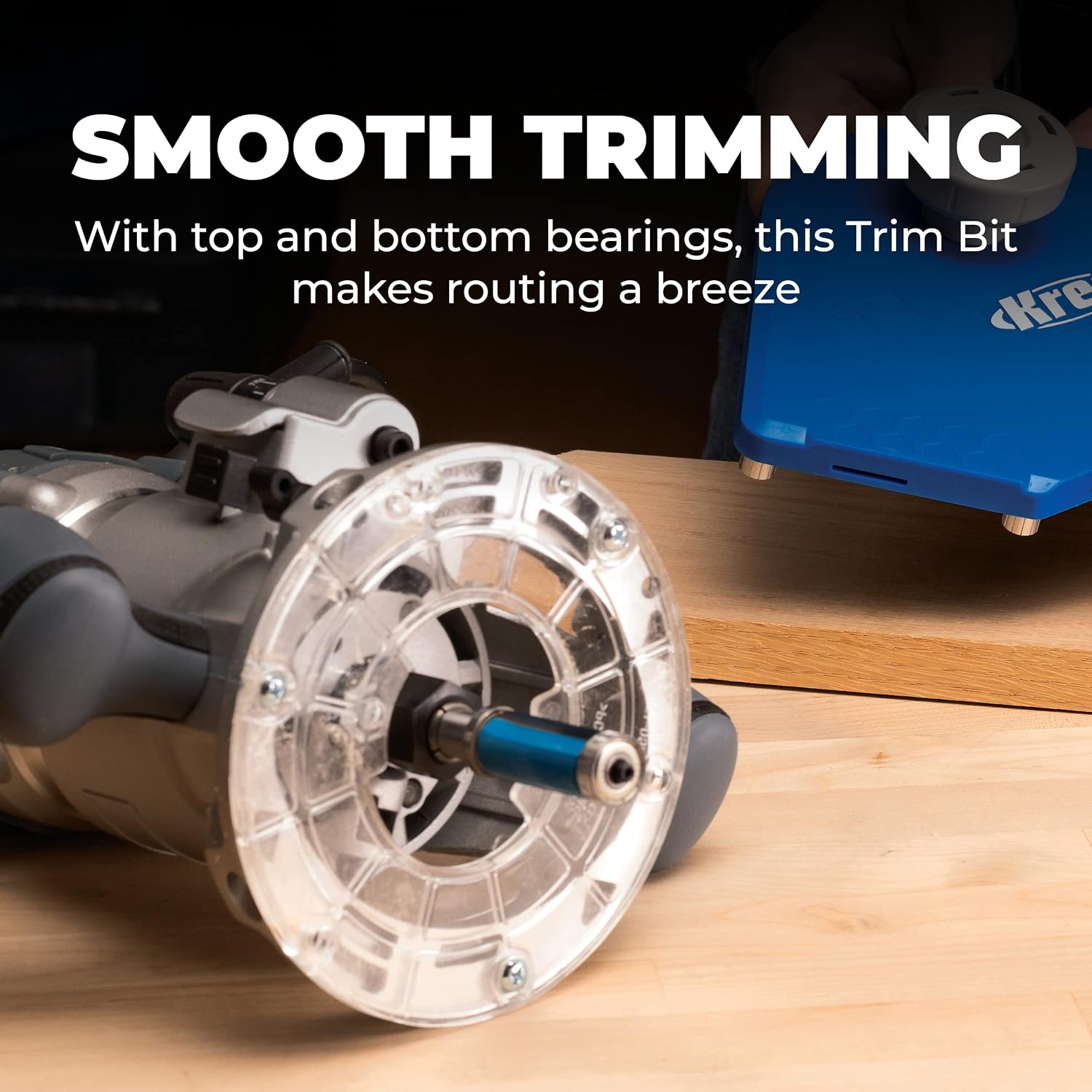 Kreg Flush Trim Bit 1/4 Inch Shank - Carbide Tipped Cutter - Dual Bearing Trimming Tool - Woodworking Edge Trim Bit - PRS250
