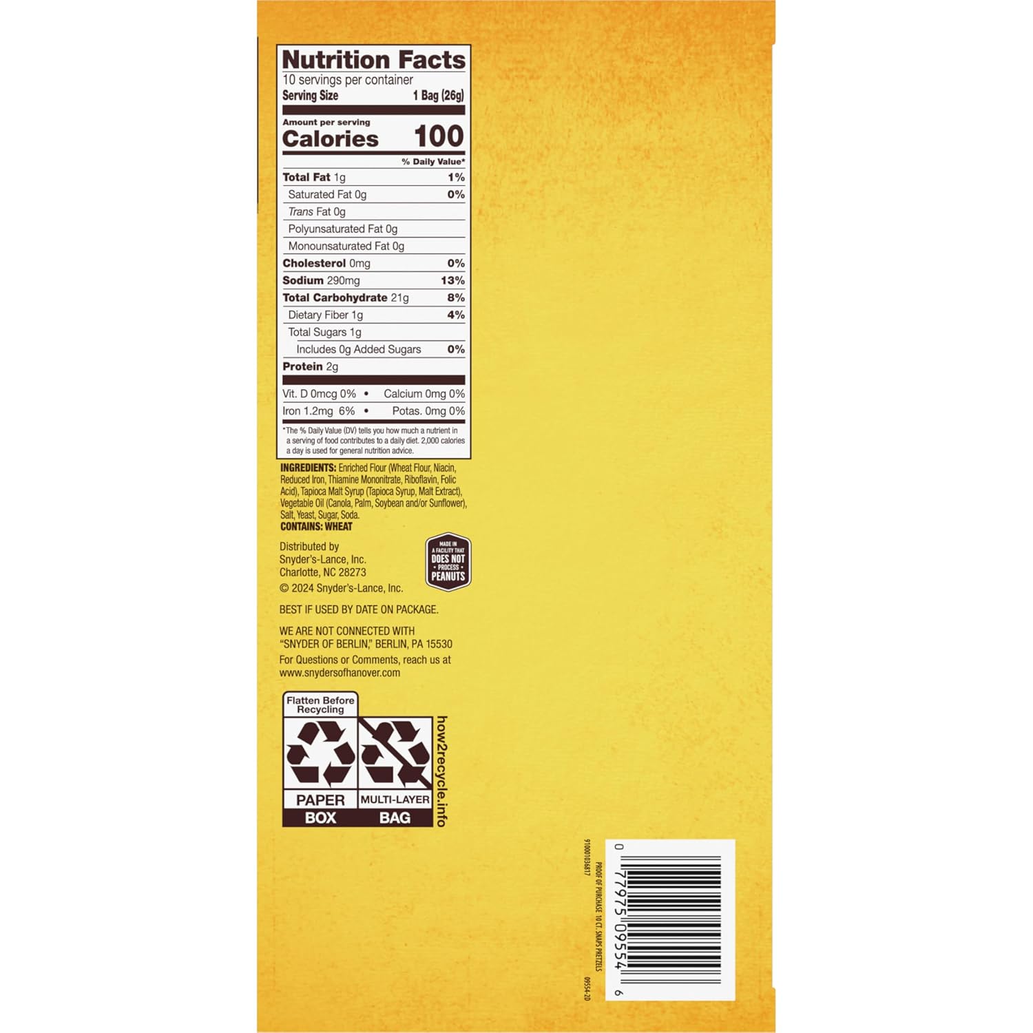 Snyder's of Hanover Snaps Pretzels, 16 Oz Bag