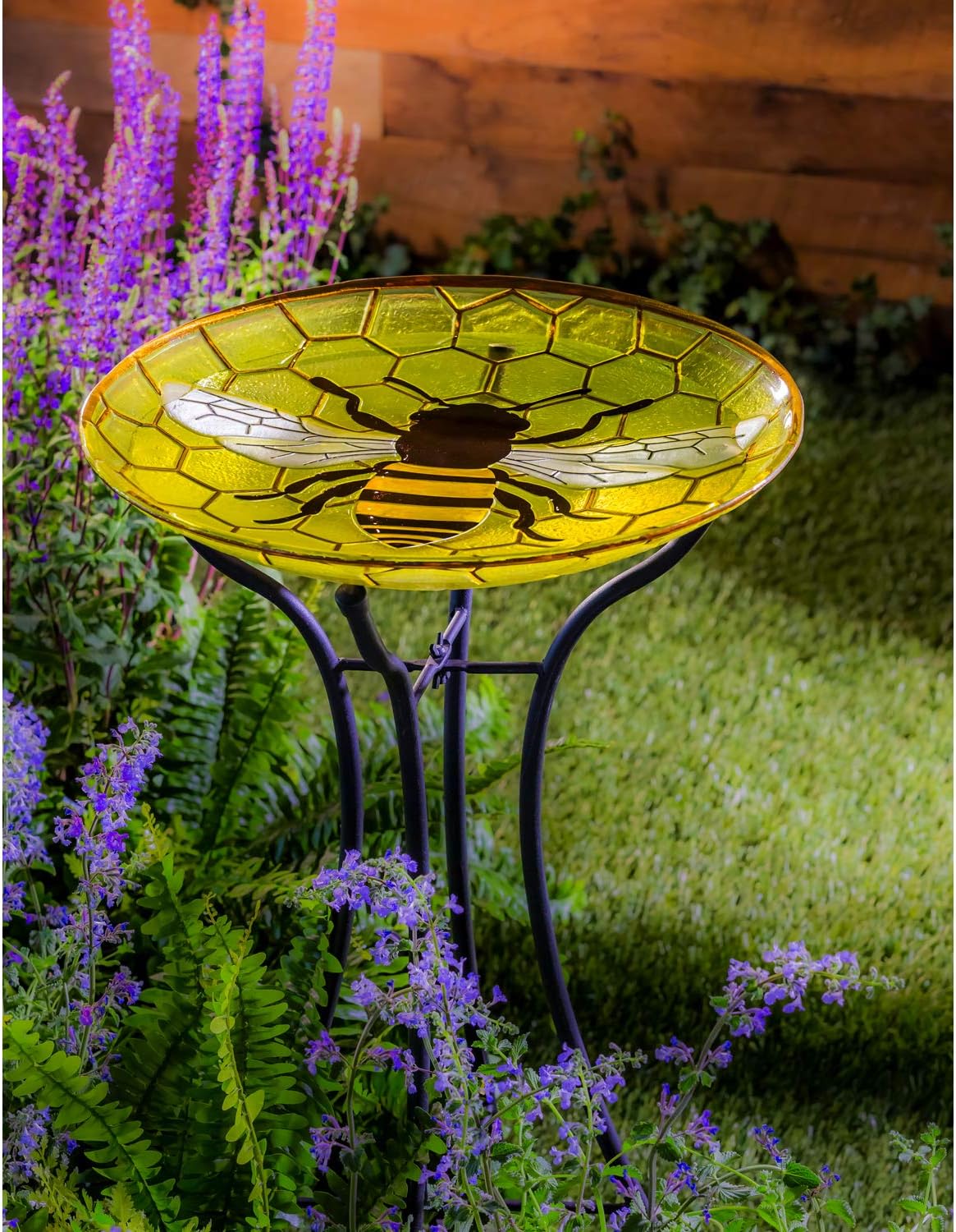 Evergreen Garden Beautiful Summer Bumble Bee Outdoor 18 inch Glass Bird Bath