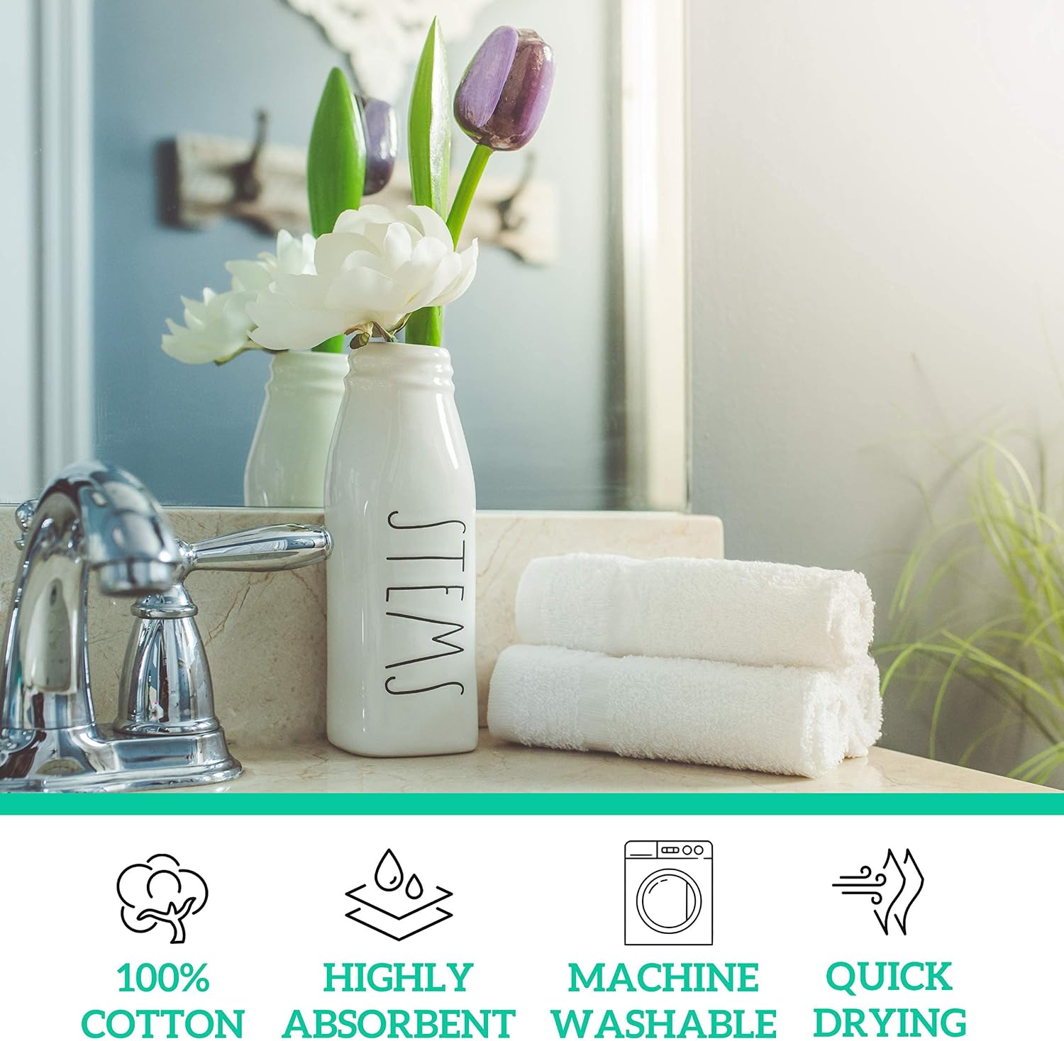 GREEN LIFESTYLE 24 Pack Black Pack Hand Towels 16 x 27 Premium Spa Quality, Super Soft and Absorbent for Gym, Pool, Spa, Salon and Home