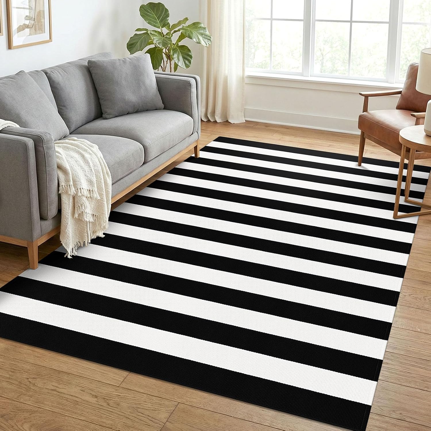 KOZYFLY Black and White Area Rug 3x5 Ft Washable