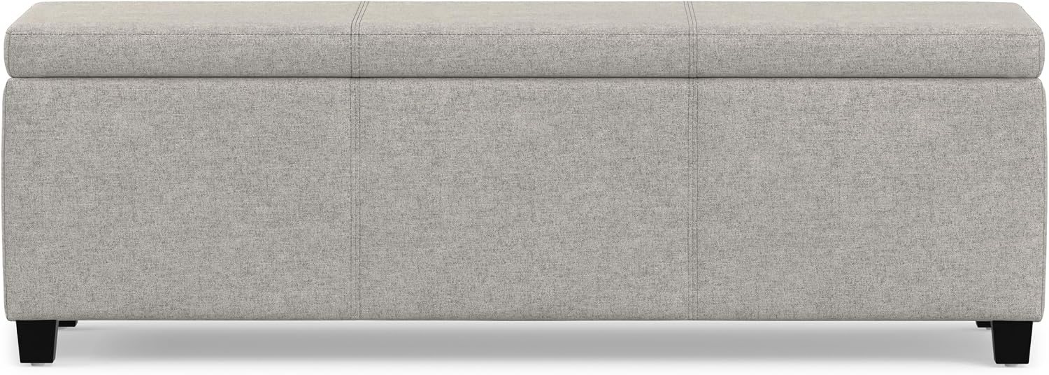 SIMPLIHOME Avalon 48" Wide Vegan Leather Storage Ottoman in Brown