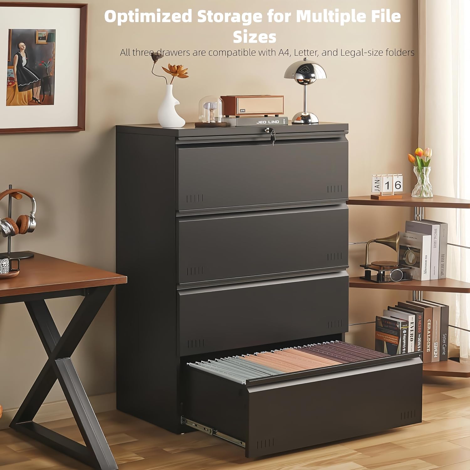Guizeeopo 3 Drawer File Cabinet with Lock, File Cabinets for Home Office,Under Desk Cabinet, Locking File Cabinet for A4/Letter/Legal, Fully Assembled Expect Casters, Matte White