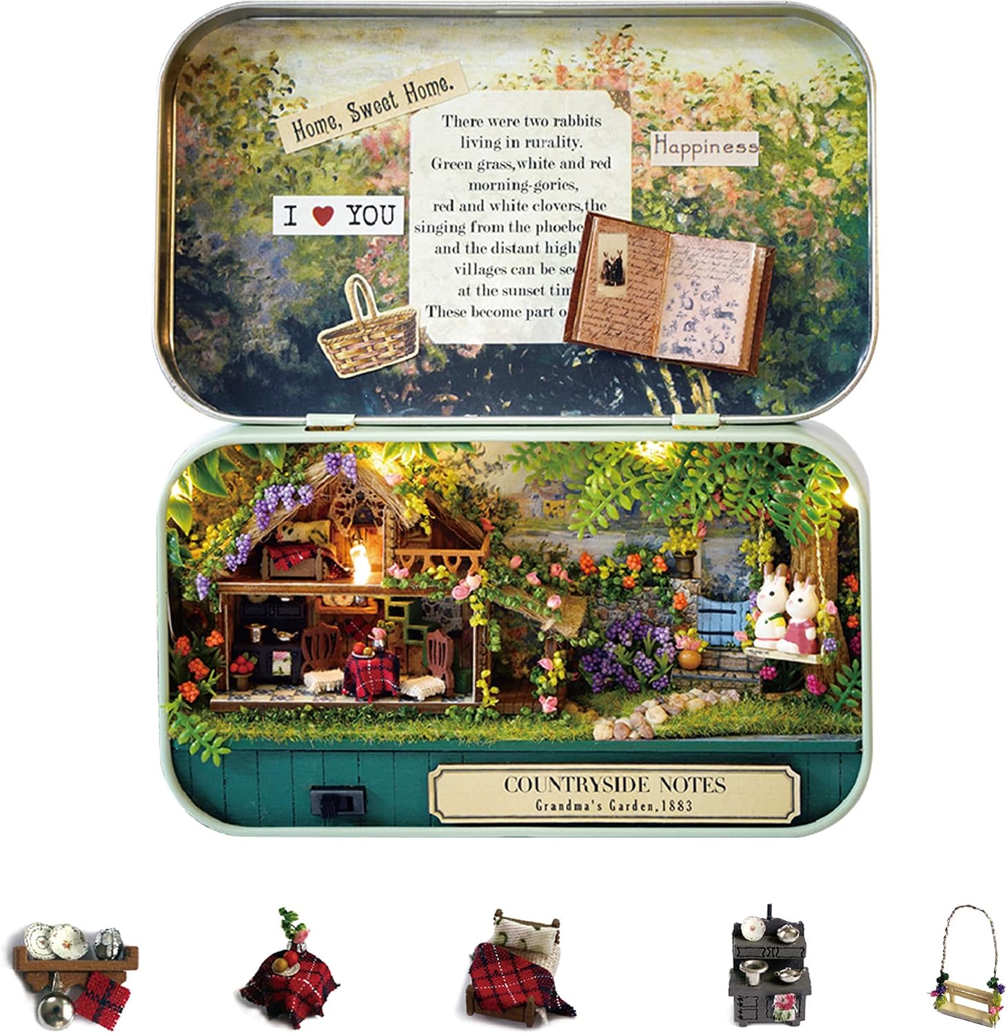 Flever Dollhouse Miniature DIY House Kit Creative Room with Furniture and Cover for Romantic Valentine's Gift(Happy Corner)