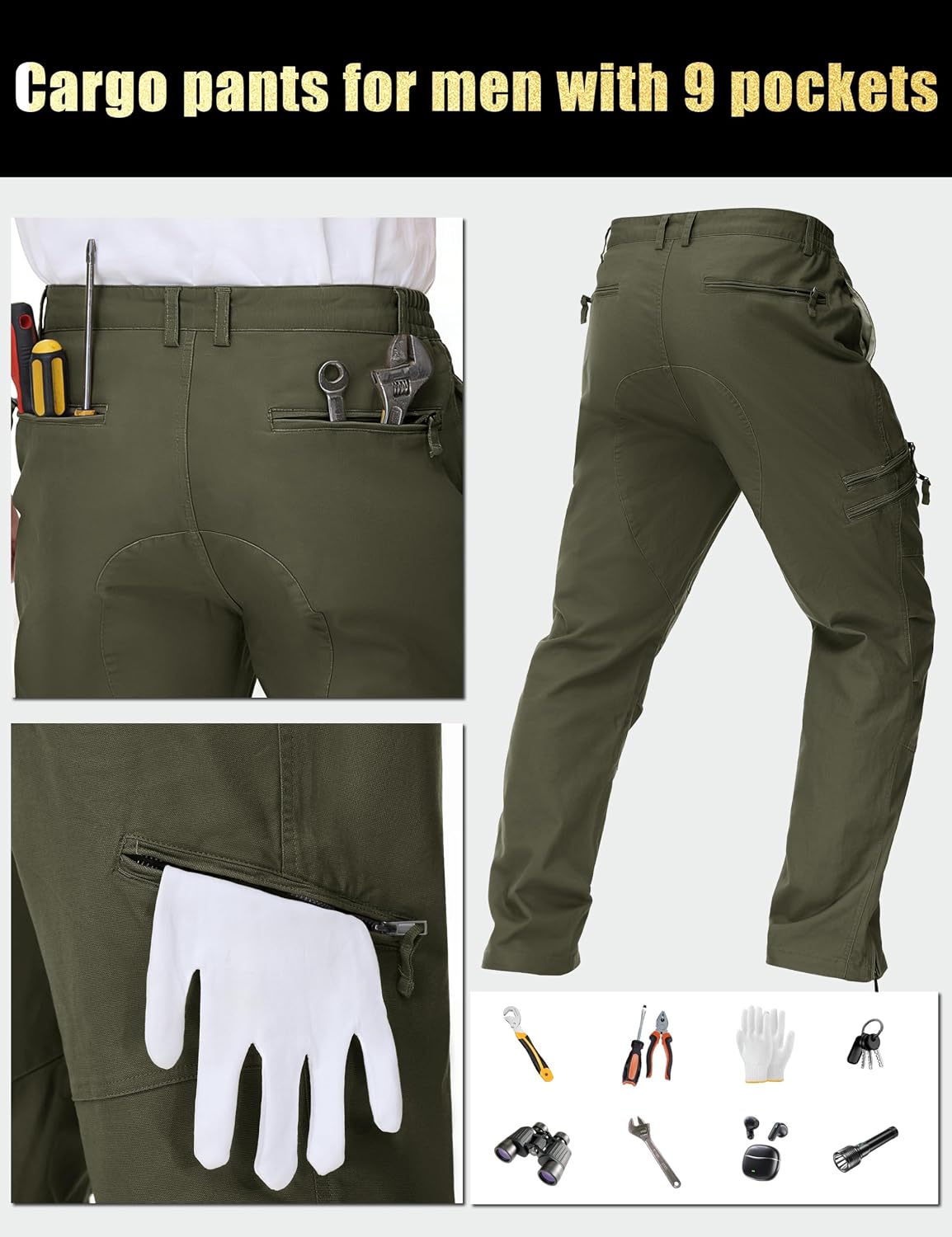 CRYSULLY Mens Tactical Cargo Pants Ripstop Cotton Military Hiking Work
