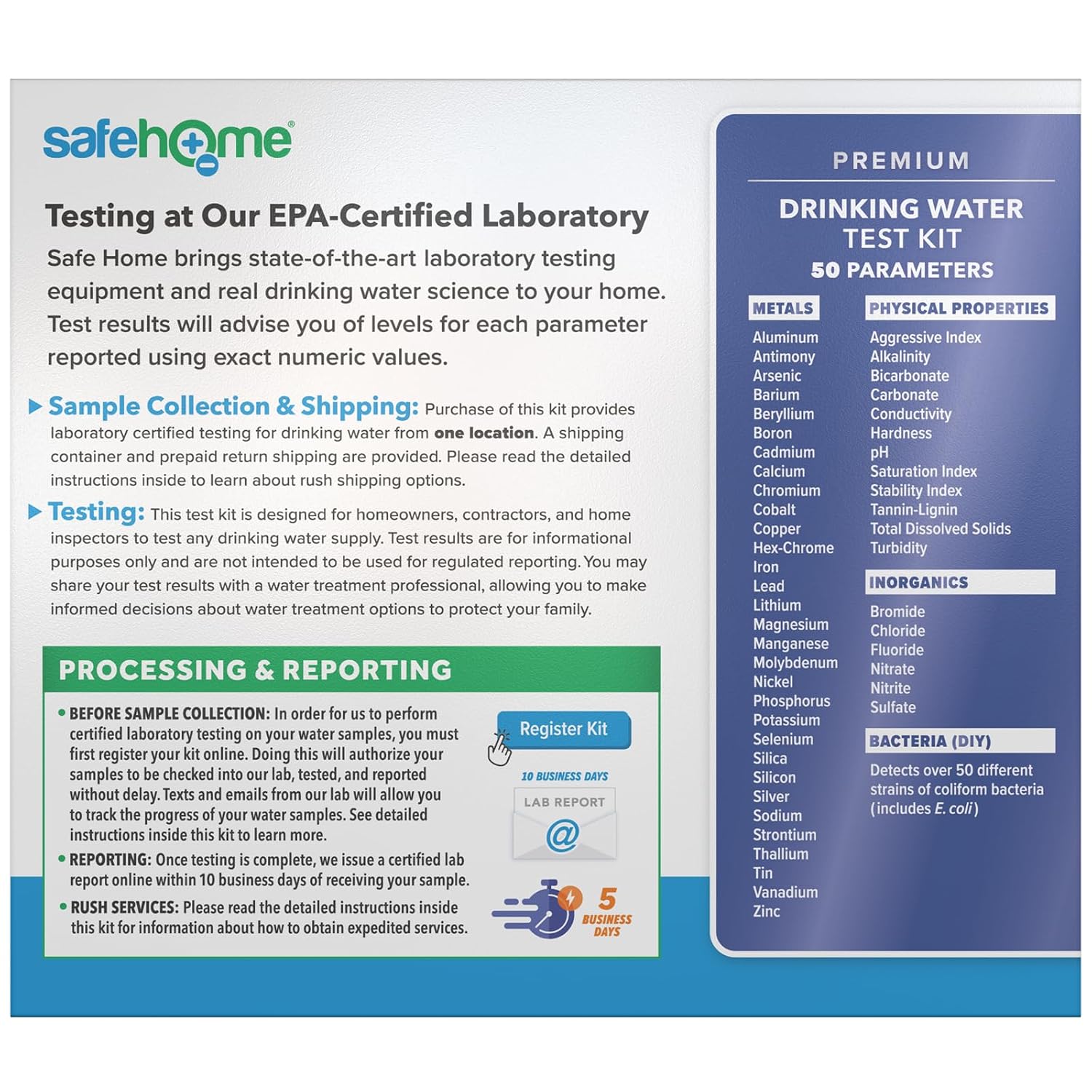 Safe Home® 200-in-1 Ultimate Drinking Water Test Kit – Tests for 200 Parameters at our EPA Certified Lab – Home Inspections, Mortgage Loans, Real Estate Transactions, & More