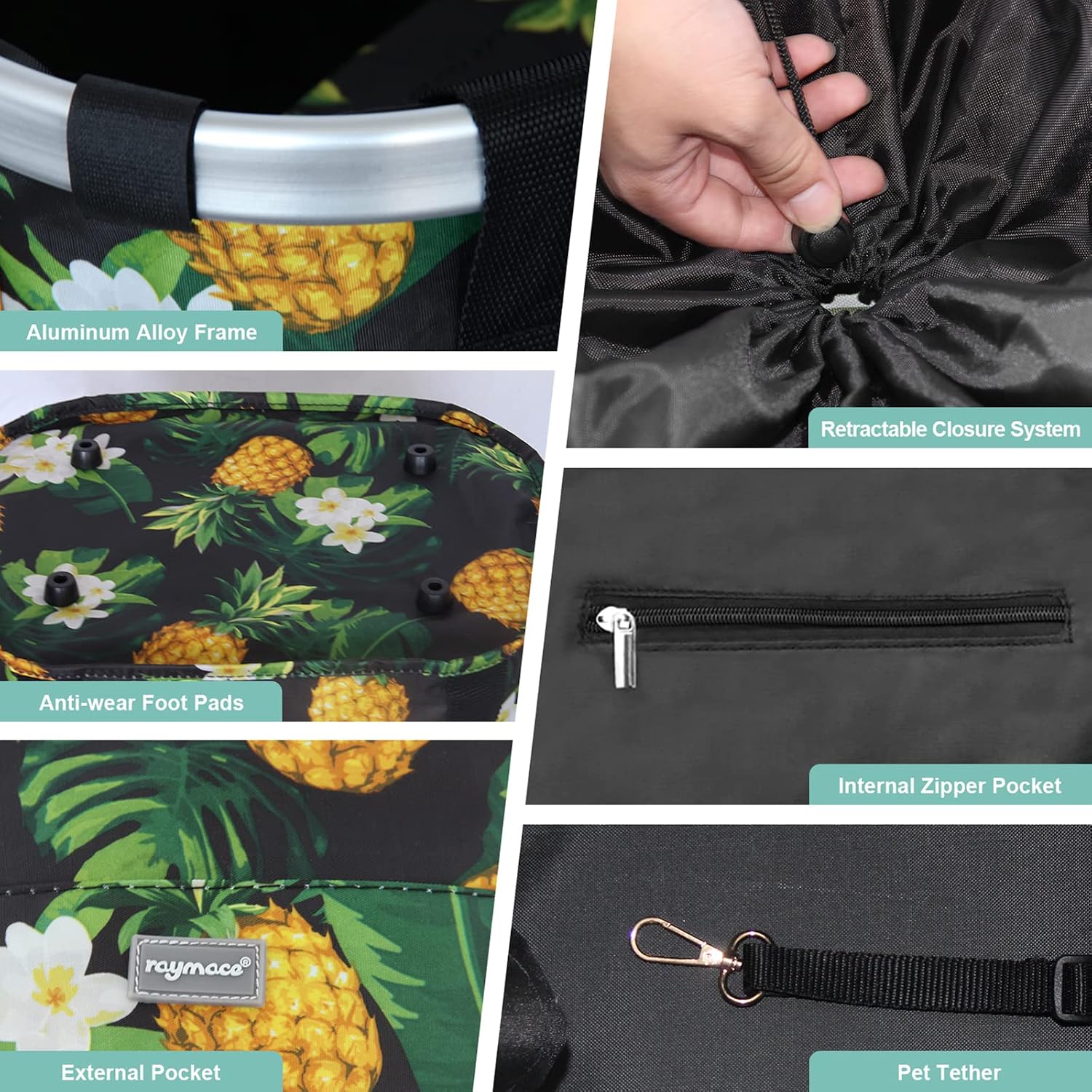 RAYMACE Bicycle Basket Dog Bike Handlebar Basket Front,Folding Detachable Quick Release Easy Install,Cycling Picnic Bag