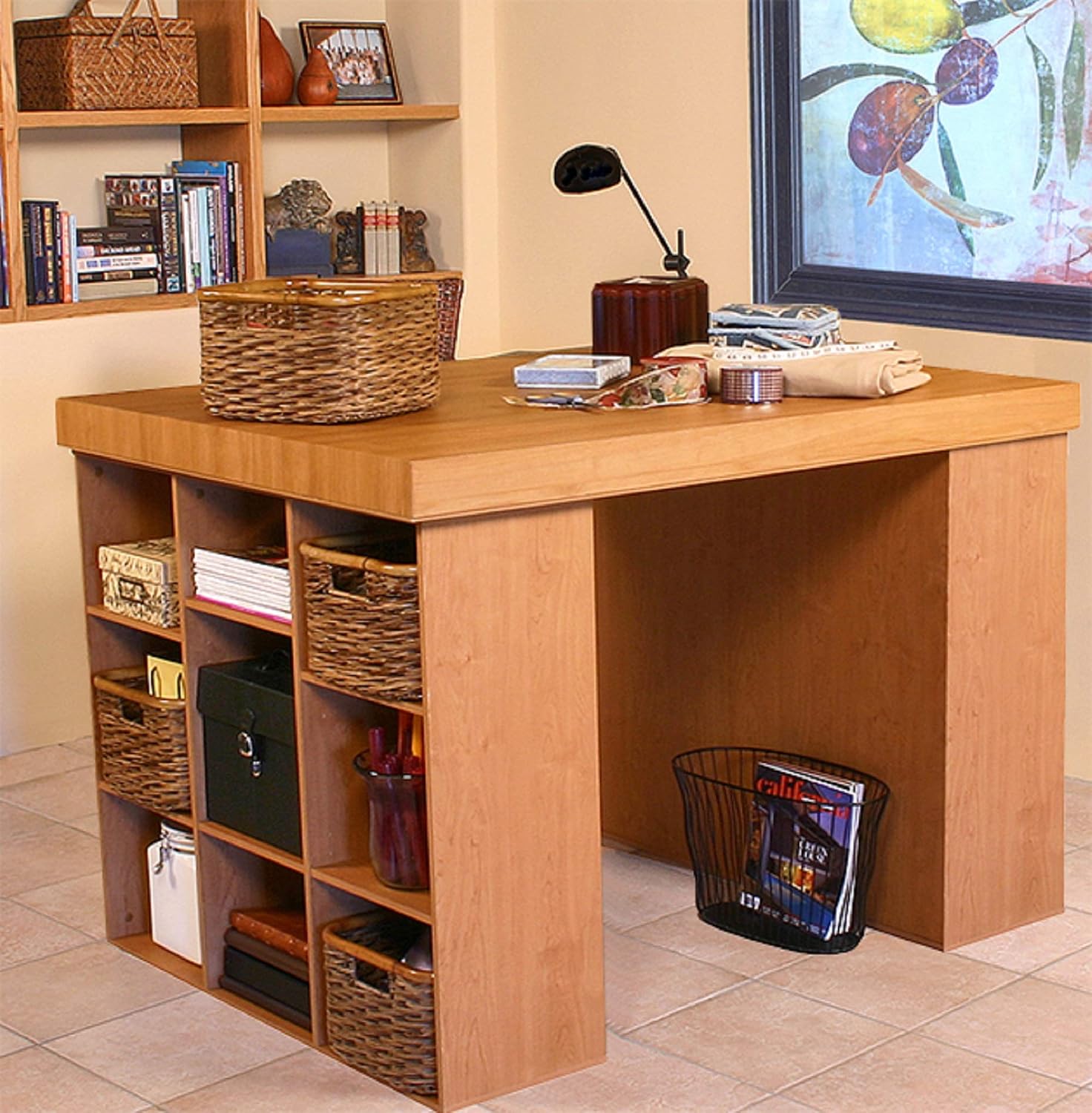 Venture Horizon Project Center Desk with Two 9-Cubby Bookcase (Oak)