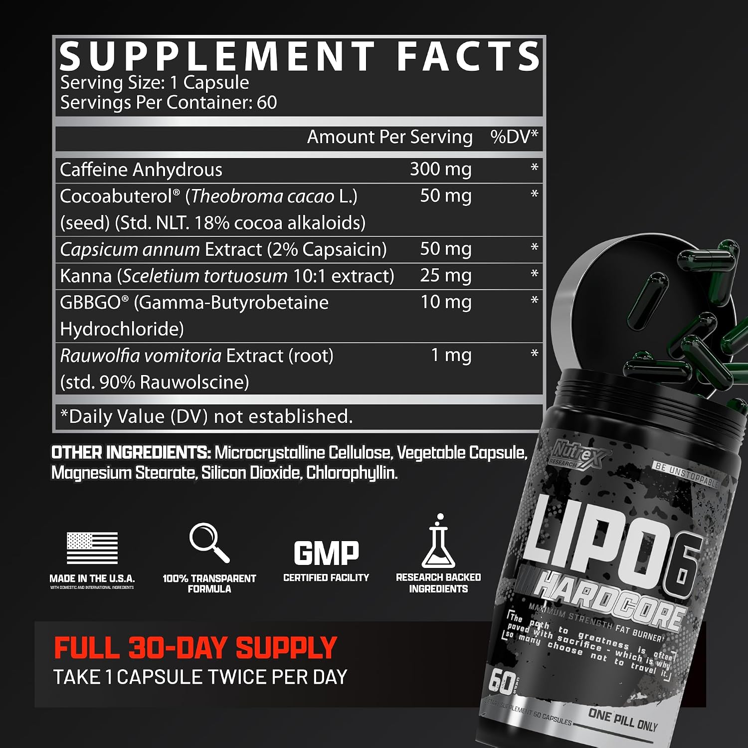 Nutrex Research Lipo-6 Hardcore Energy Dietary Capsules, 60 Count